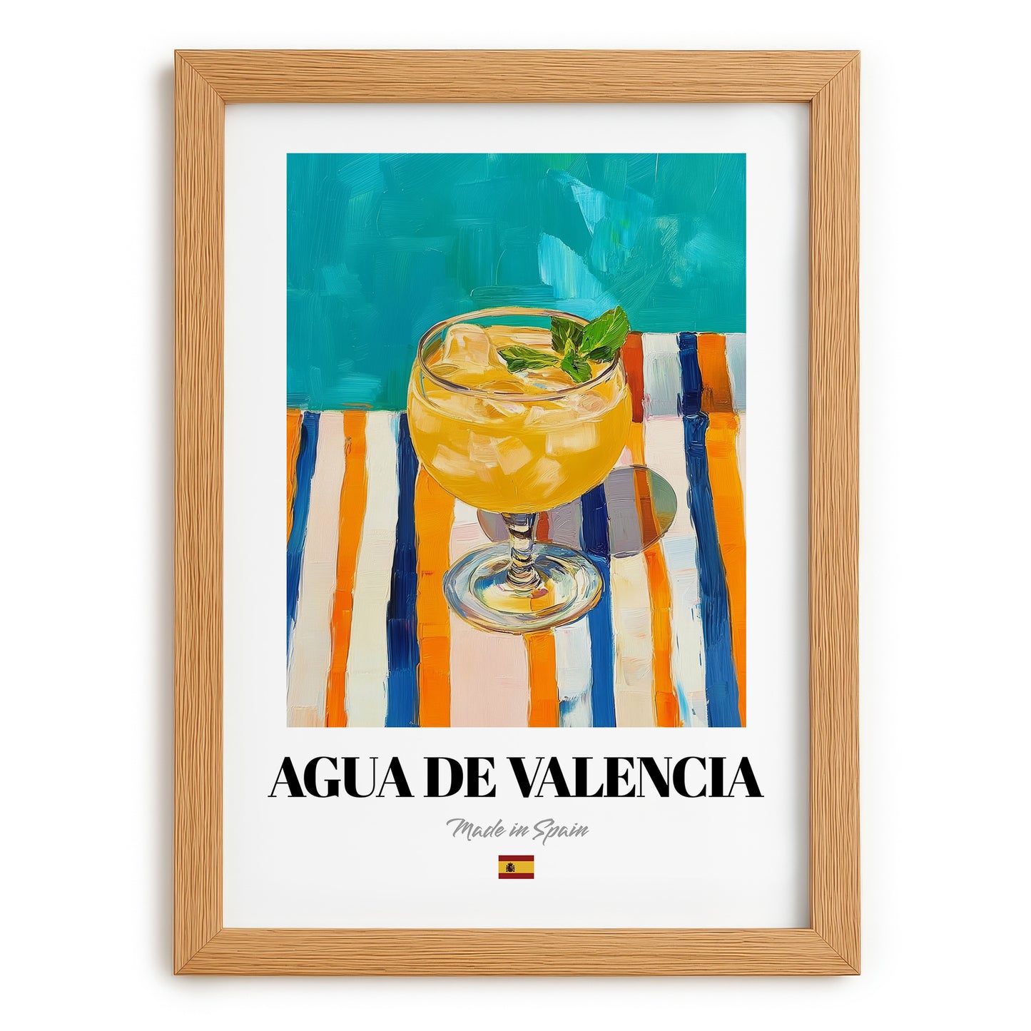 Agua de Valencia – Spanish Cocktail Drink, Cocktail Lounge Poster, set in oak frame