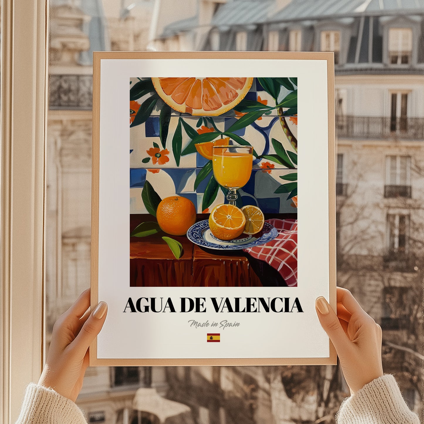 Agua de Valencia – Spanish Cocktail Drink, Hotel Lobby Wall Art, styled in a charming Paris street view
