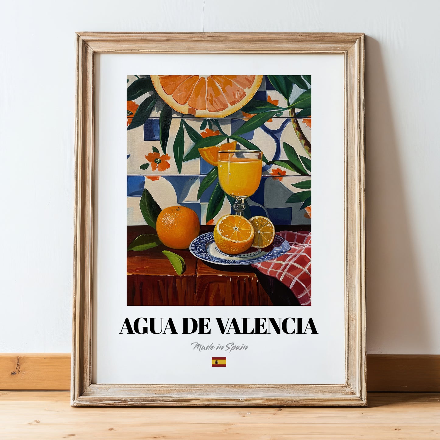 Agua de Valencia – Spanish Cocktail Drink, Hotel Lobby Wall Art, in wooden frame leaning on the floor