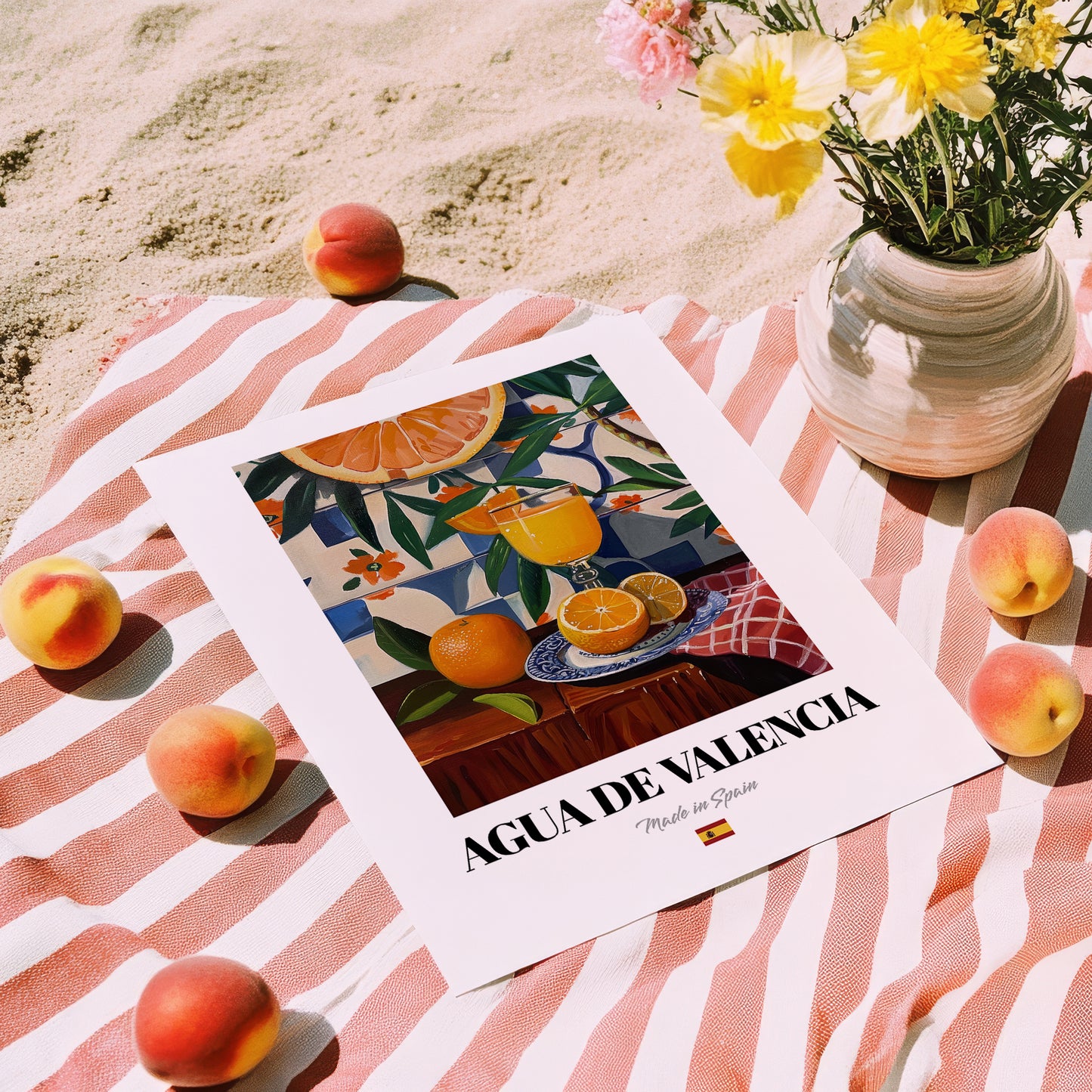 Agua de Valencia – Spanish Cocktail Drink, Hotel Lobby Wall Art, unframed on coastal sand