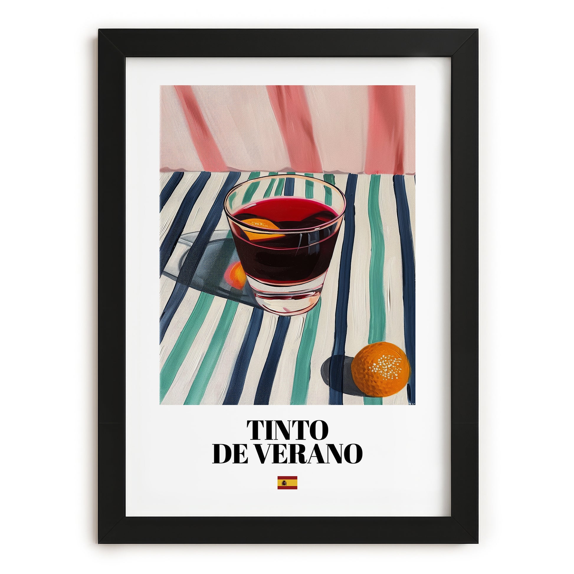 Tinto de Verano – Spanish Cocktail Drink, Speakeasy Illustration, in sleek black frame