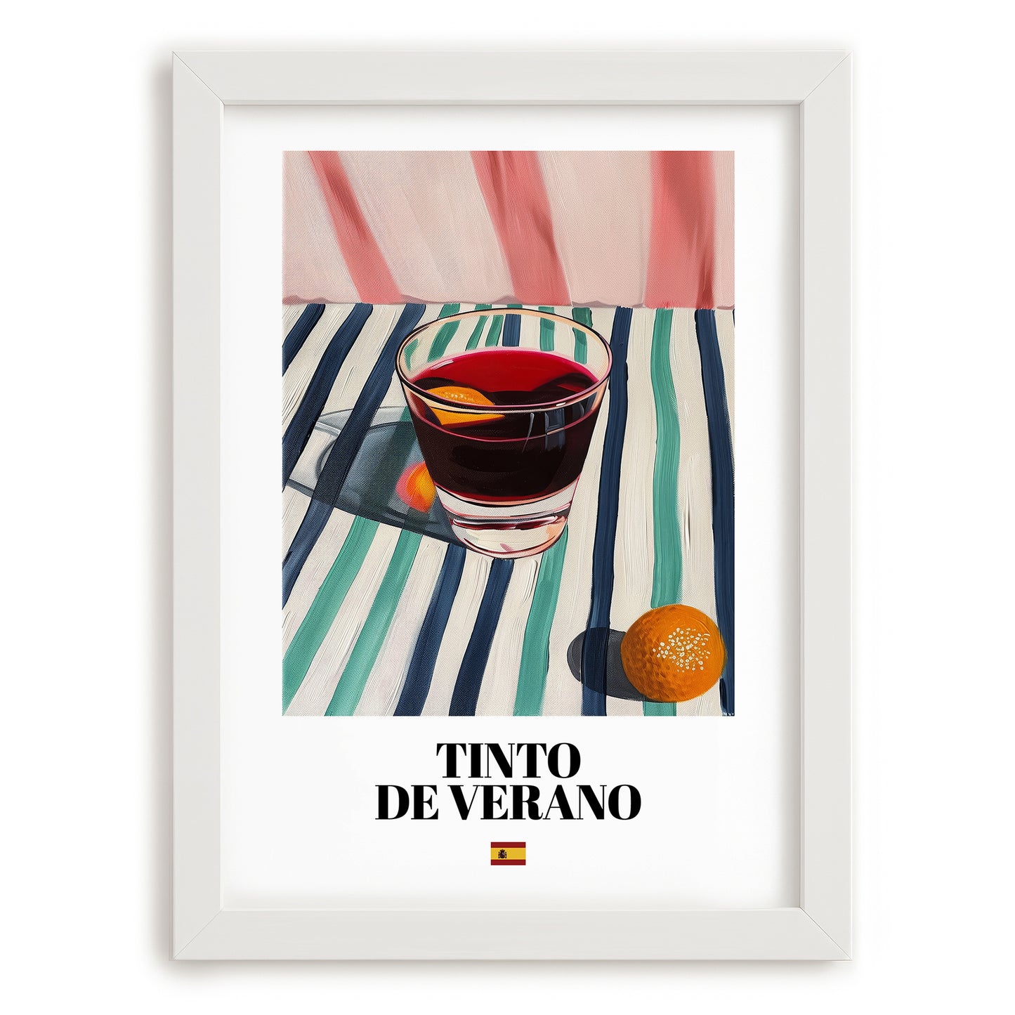 Tinto de Verano – Spanish Cocktail Drink, Speakeasy Illustration, placed in minimal white frame