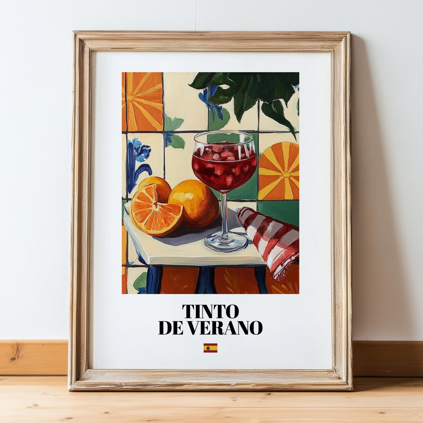 Tinto de Verano – Spanish Cocktail Drink, Sky Bar Art, in wooden frame leaning on the floor