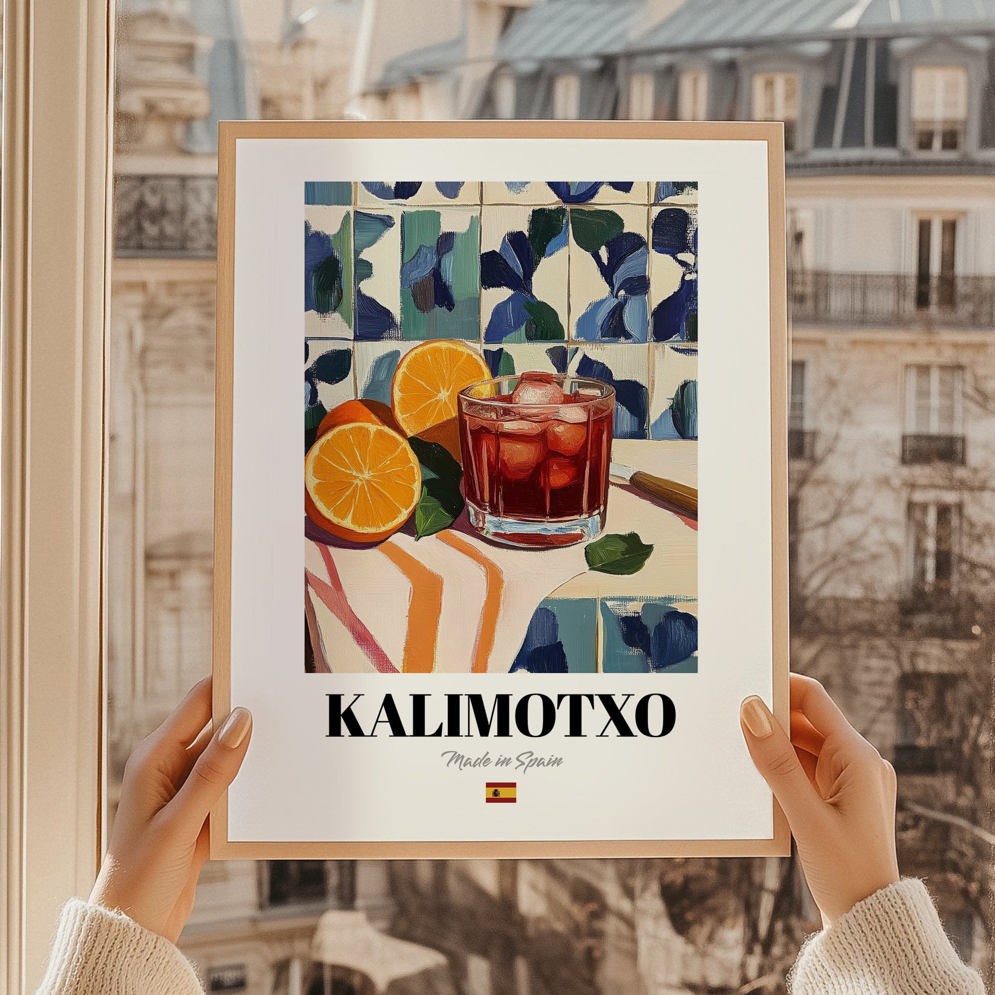 Kalimotxo – Spanish Cocktail Drink, Jazz Bar Wall Art, styled in a charming Paris street view