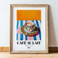 Café au Lait – French Coffee, Café Wall Art, in wooden frame leaning on the floor