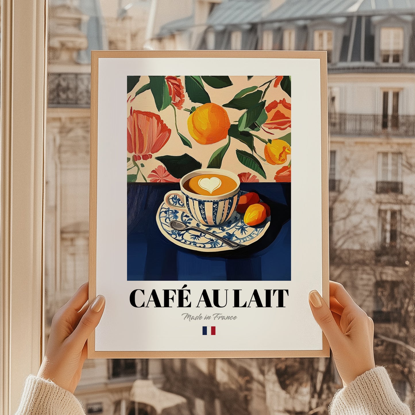 Café au Lait – French Coffee, Café Painting, styled in a charming Paris street view