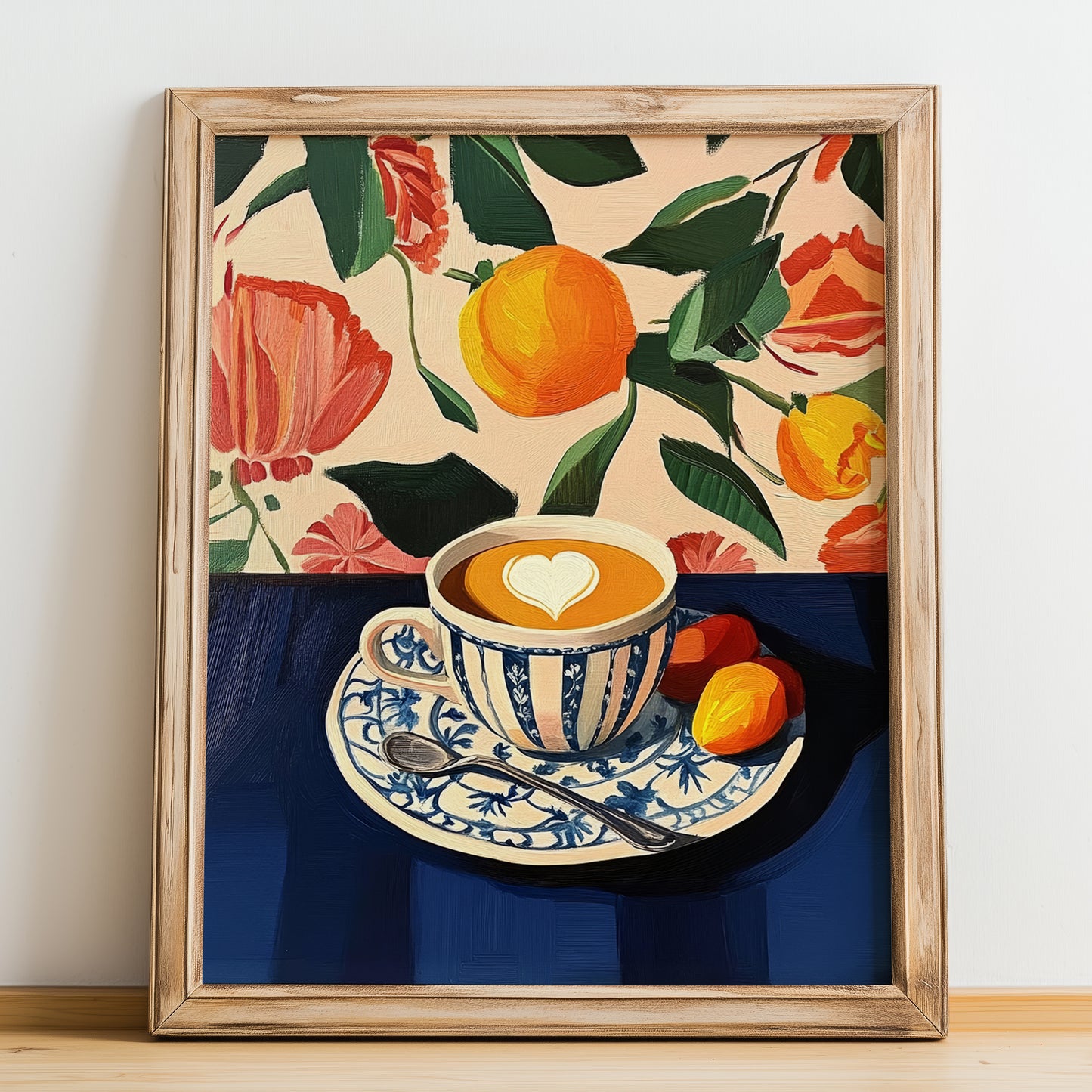Café au Lait – French Coffee, Café Painting, no-text version framed in wood
