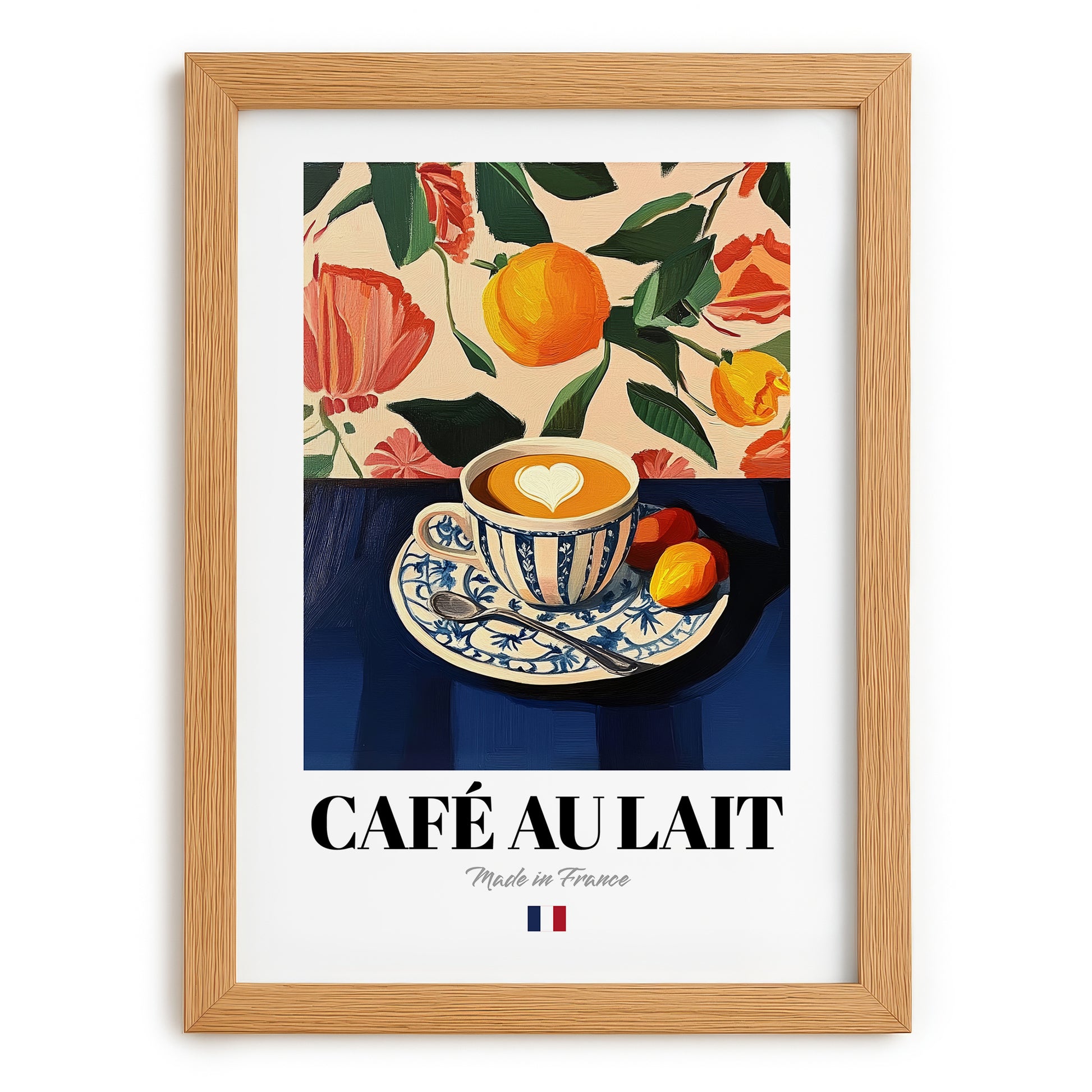Café au Lait – French Coffee, Café Painting, set in oak frame