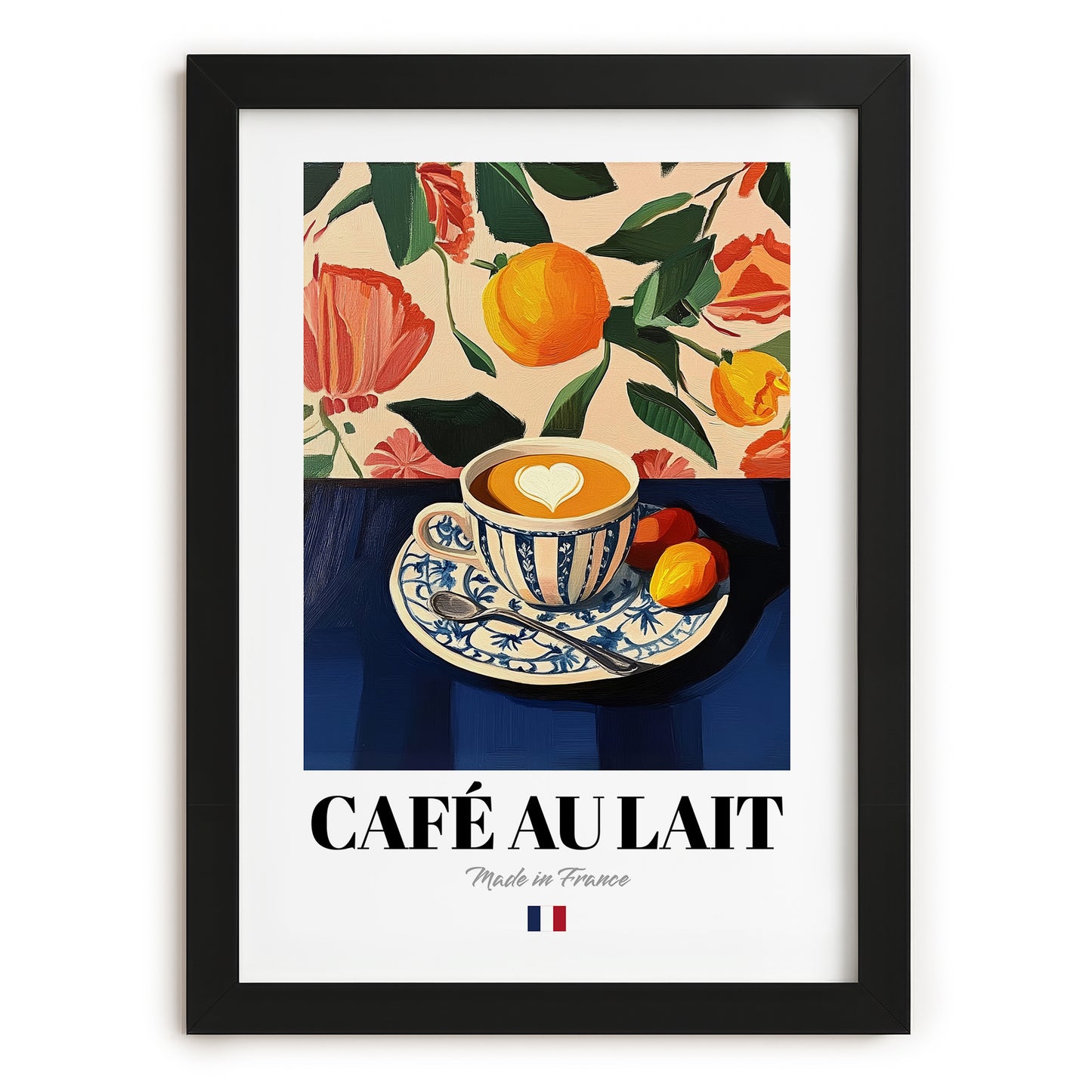 Café au Lait – French Coffee, Café Painting, in sleek black frame