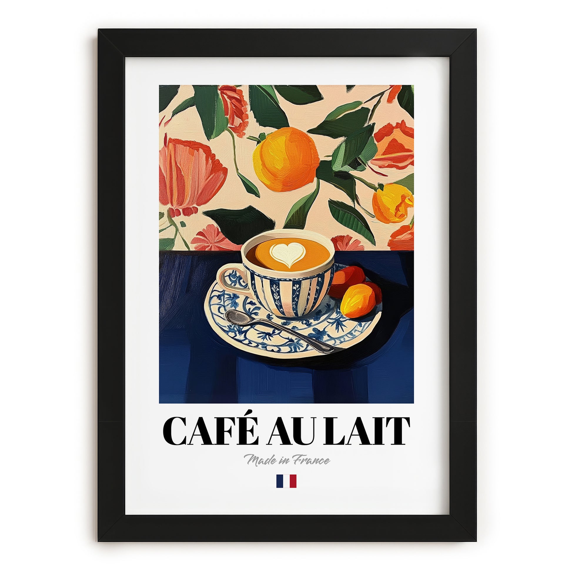 Café au Lait – French Coffee, Café Painting, in sleek black frame