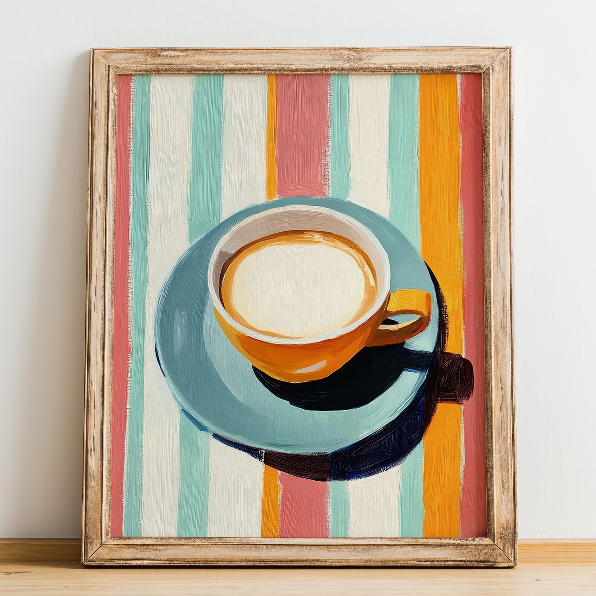 Café au Lait – French Coffee, Coffeehouse Wall Art, no-text version framed in wood