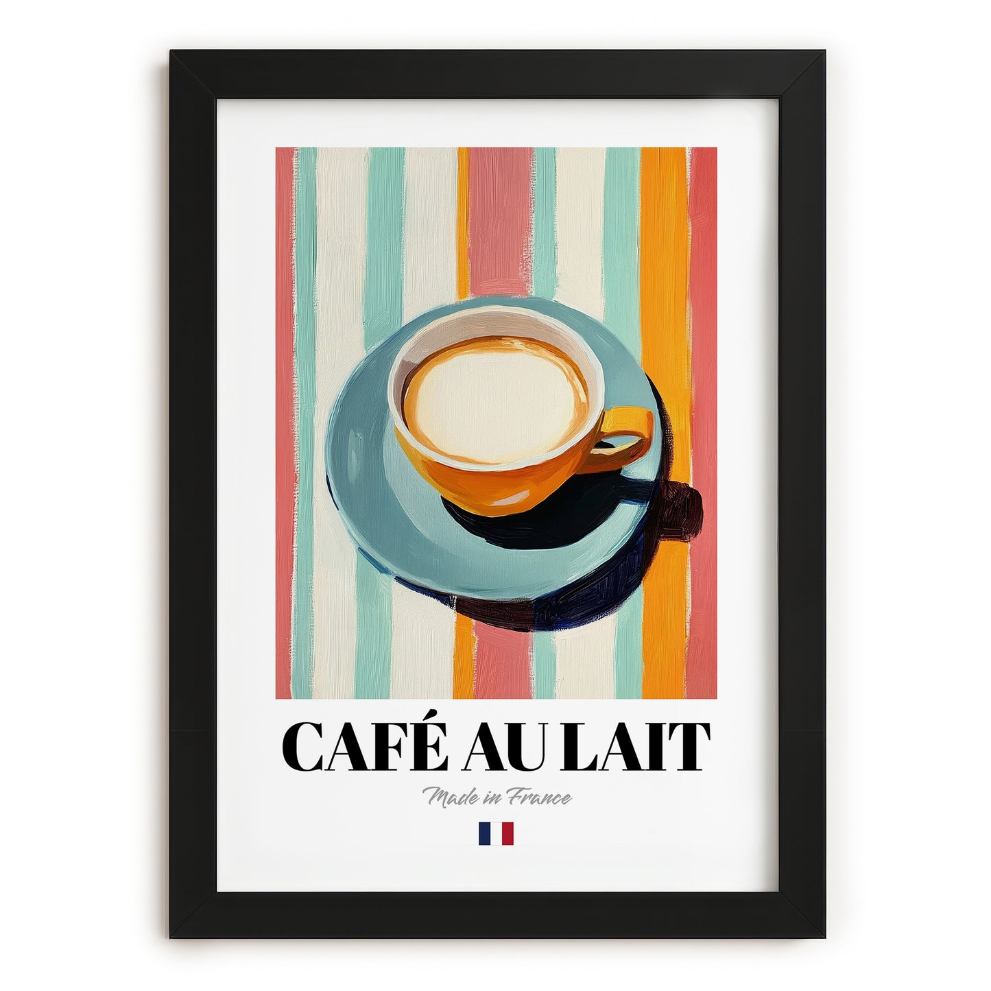 Café au Lait – French Coffee, Coffeehouse Wall Art, in sleek black frame