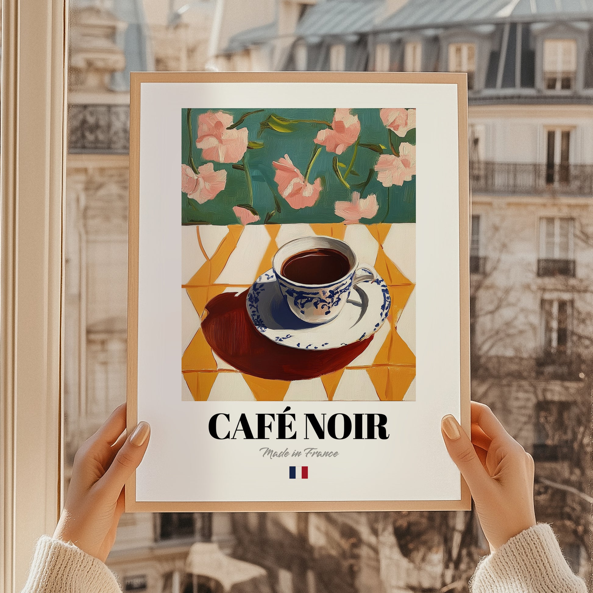 Café Noir – French Coffee, Book Café Poster, styled in a charming Paris street view
