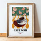 Café Noir – French Coffee, Book Café Poster, in wooden frame leaning on the floor