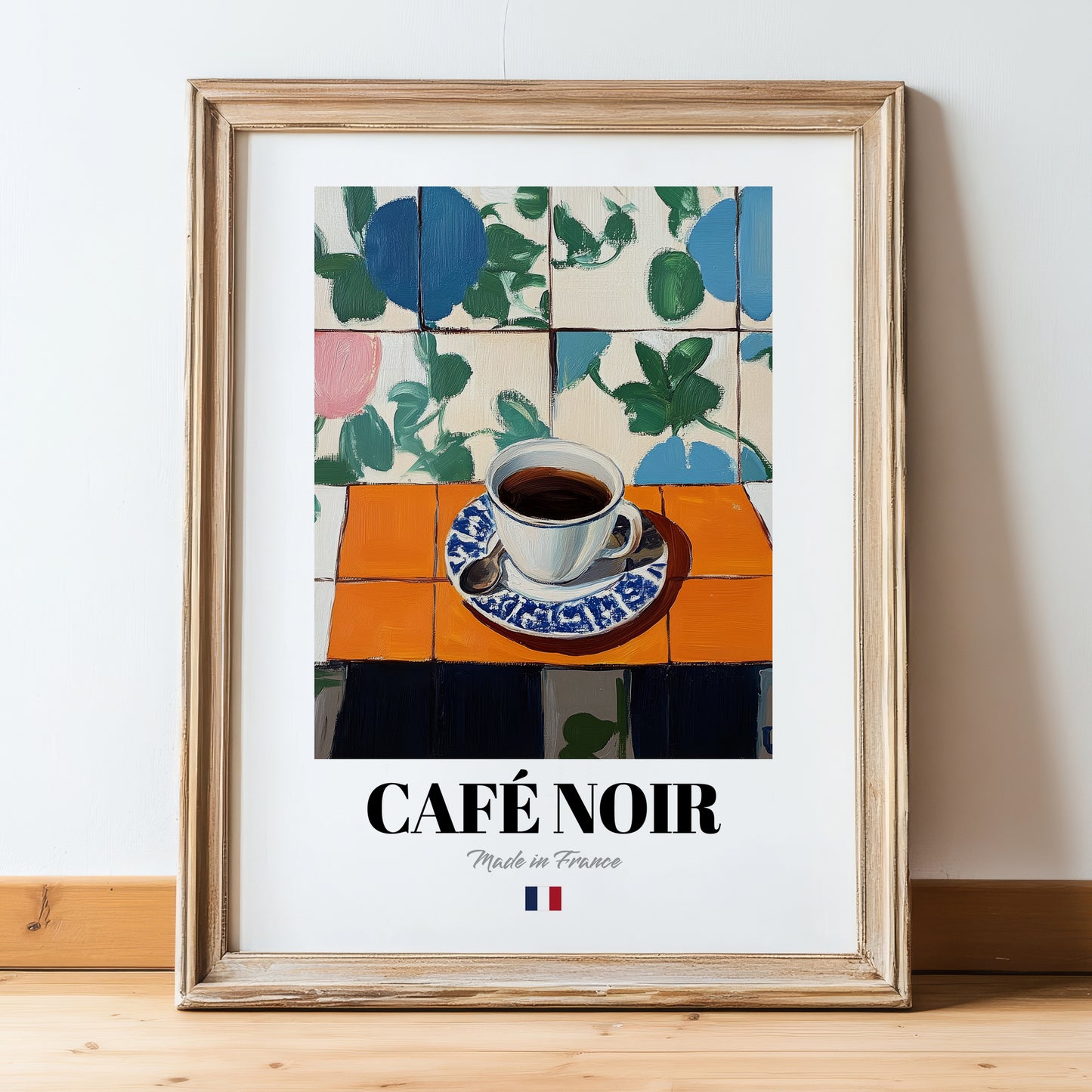 Café Noir – French Coffee, Espresso Bar Art, in wooden frame leaning on the floor
