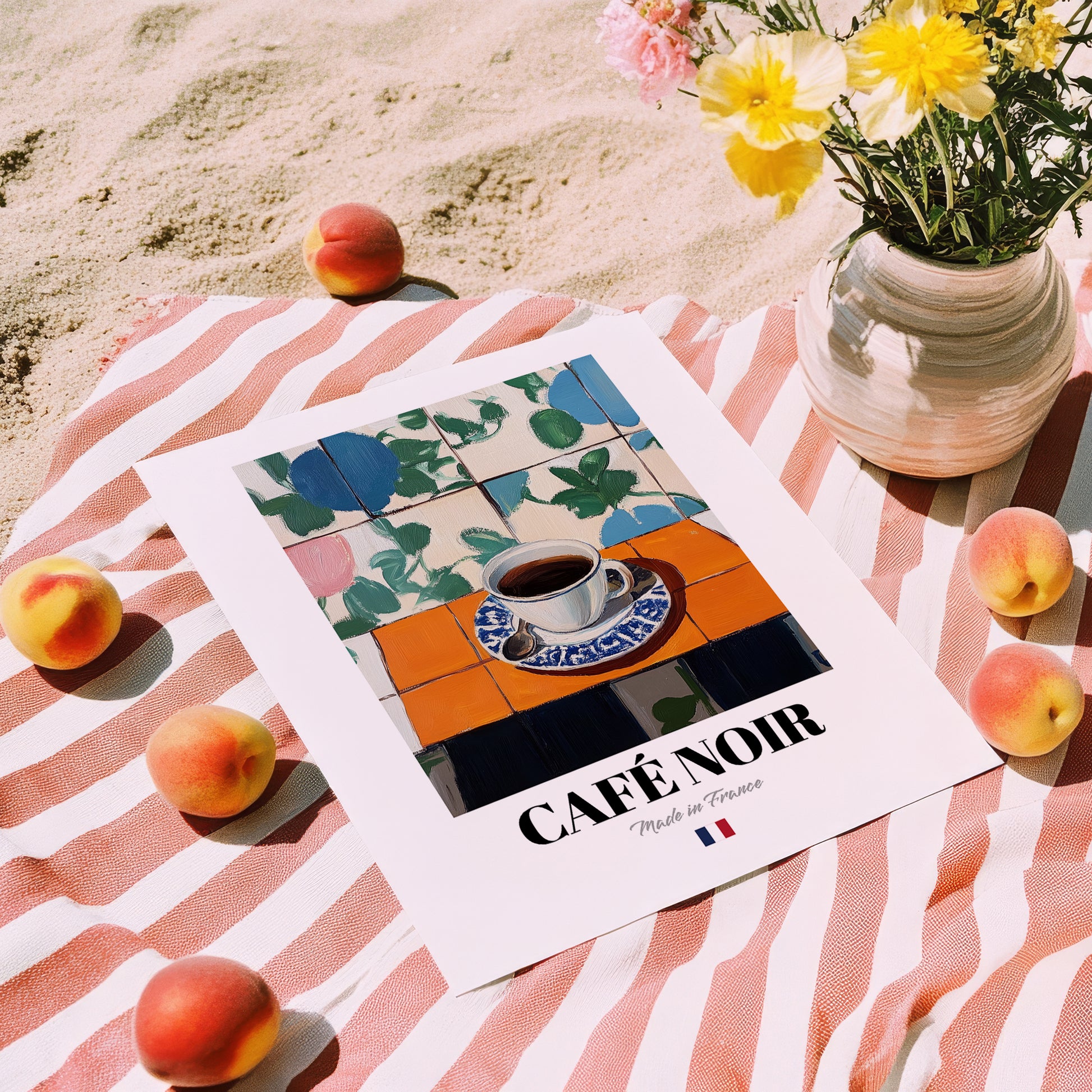 Café Noir – French Coffee, Espresso Bar Art, unframed on coastal sand