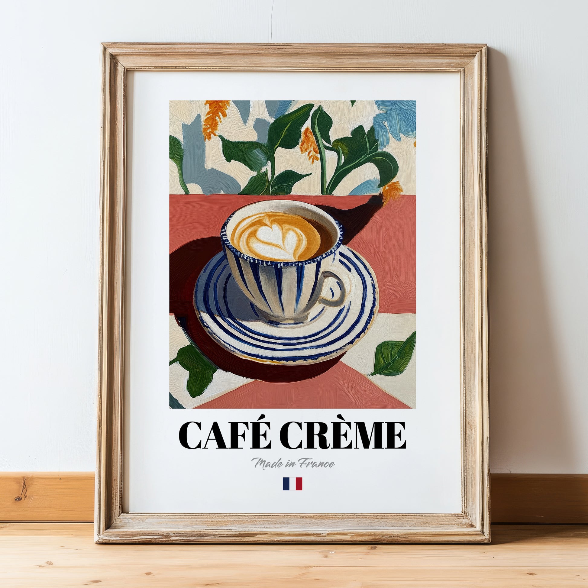 Café Crème – French Coffee, Espresso Bar Wall Decor, in wooden frame leaning on the floor