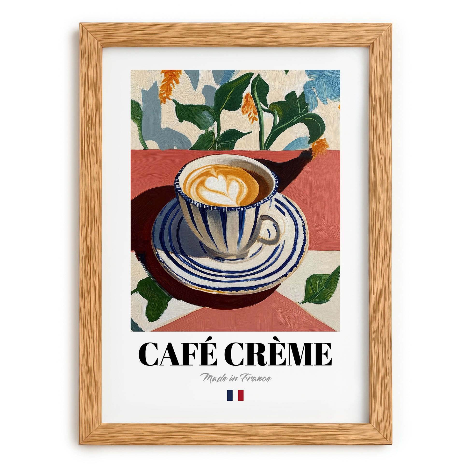 Café Crème – French Coffee, Espresso Bar Wall Decor, set in oak frame