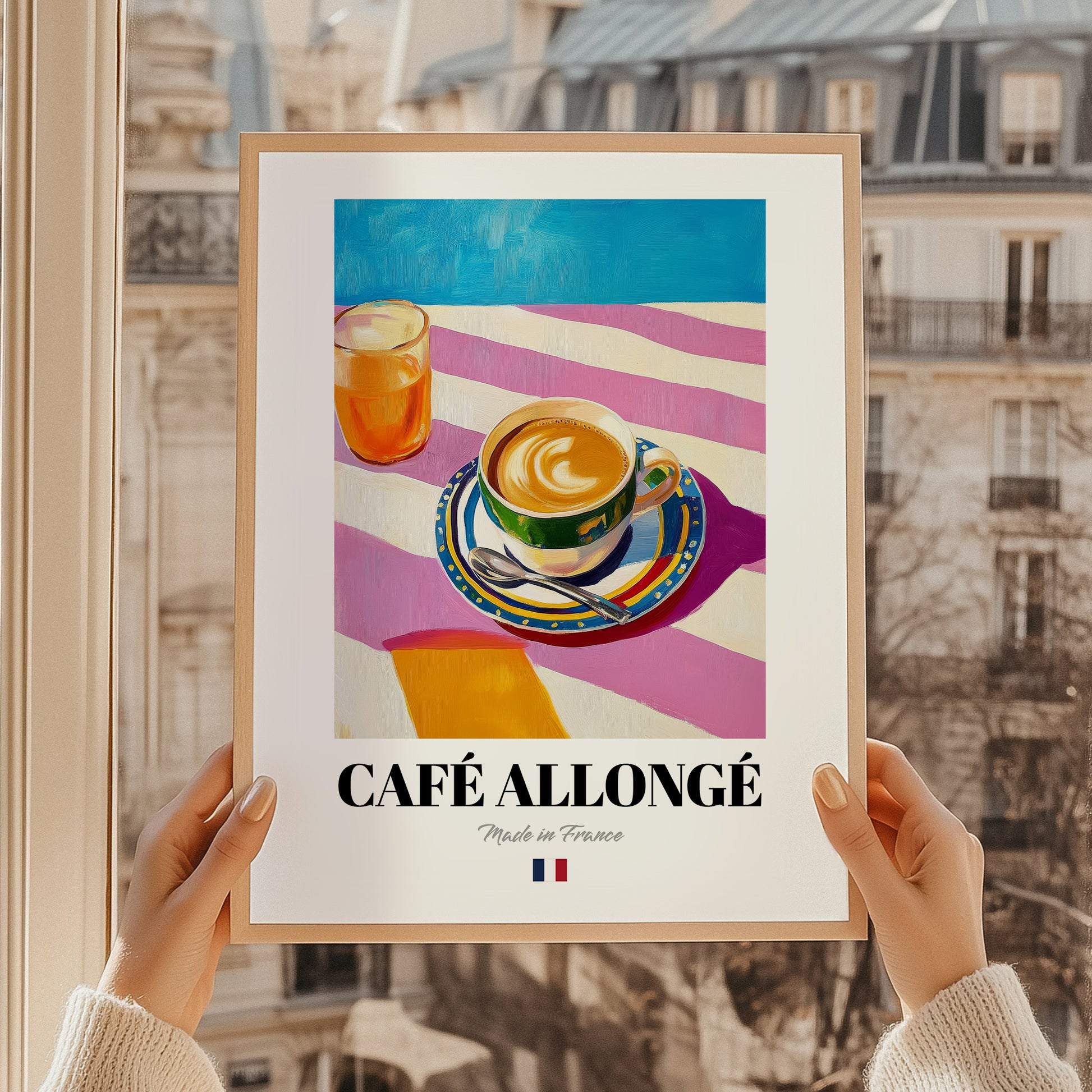 Café Allongé – French Coffee, Coffeehouse Poster, styled in a charming Paris street view