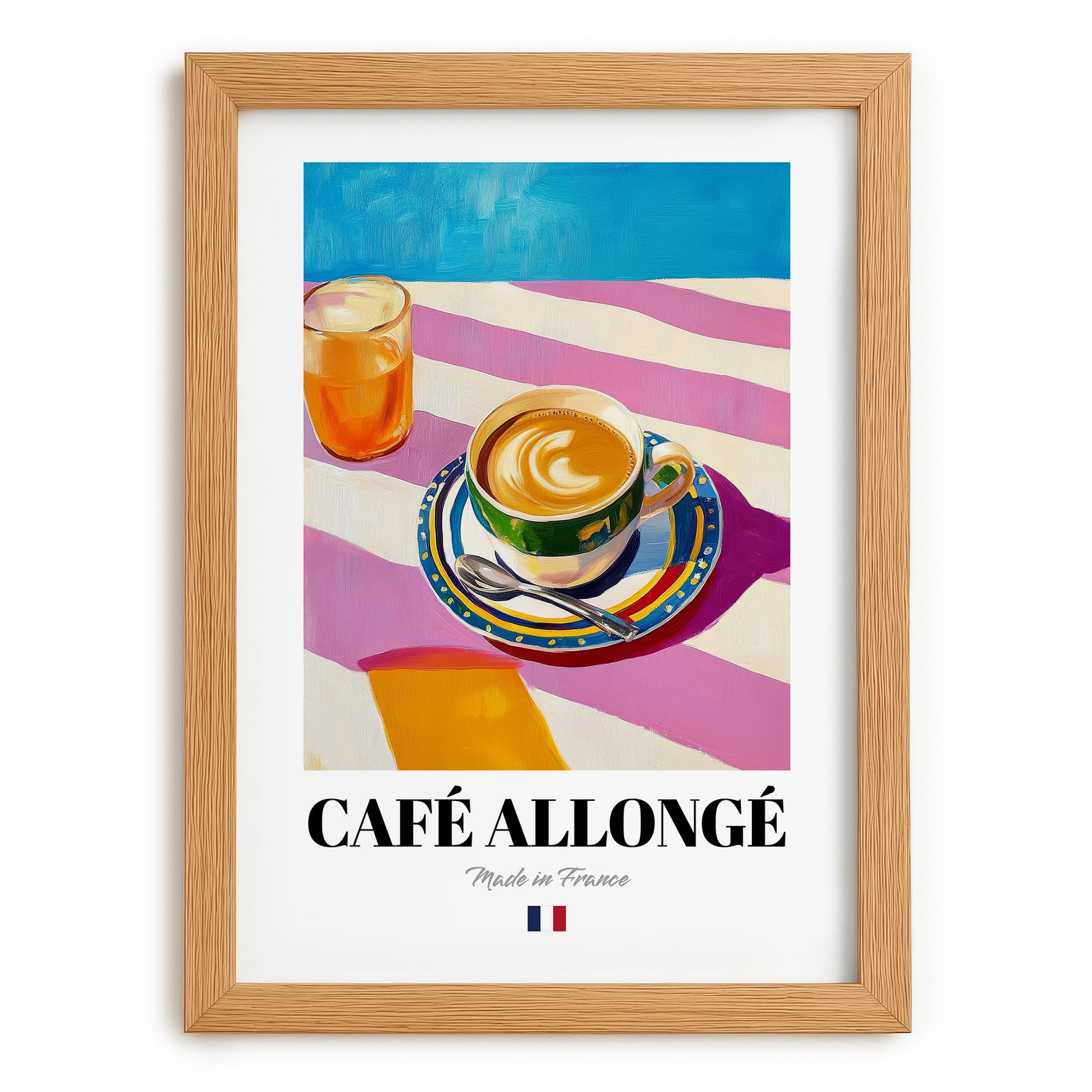 Café Allongé – French Coffee, Coffeehouse Poster, set in oak frame