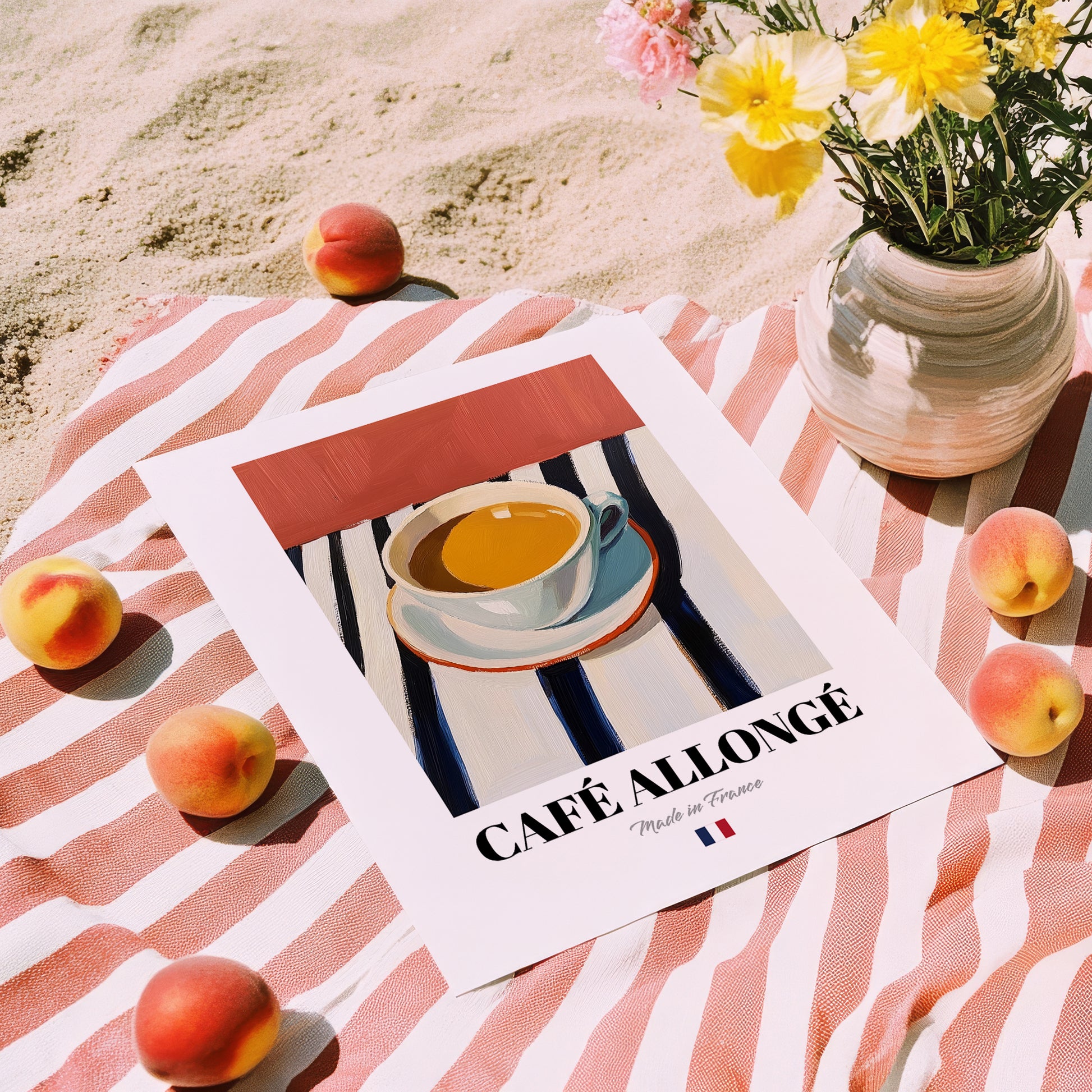 Café Allongé – French Coffee, Book Café Wall Decor, unframed on coastal sand