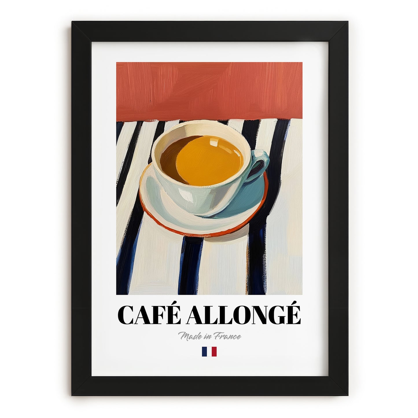Café Allongé – French Coffee, Book Café Wall Decor, in sleek black frame