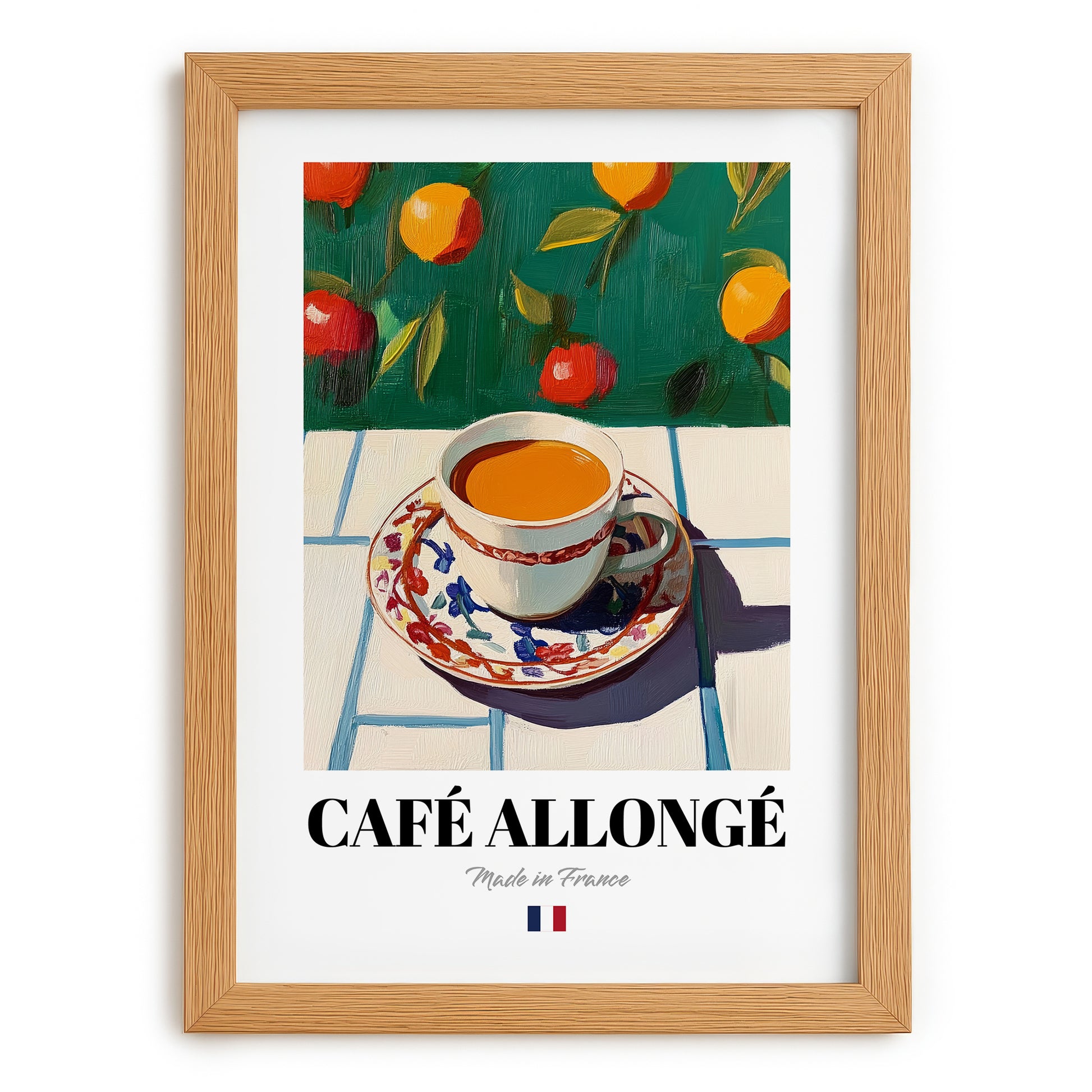 Café Allongé – French Coffee, Street Café Wall Art, set in oak frame