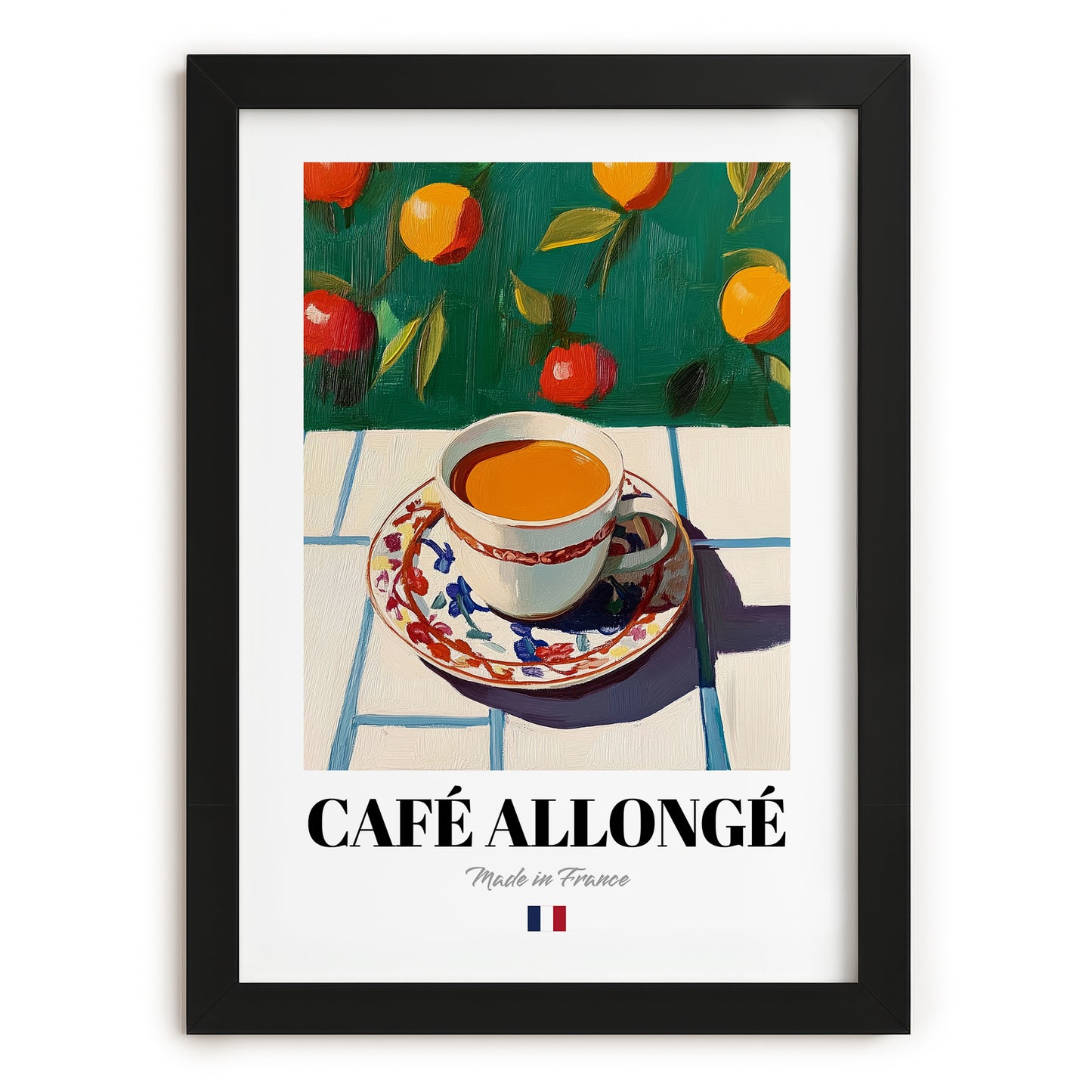 Café Allongé – French Coffee, Street Café Wall Art, in sleek black frame