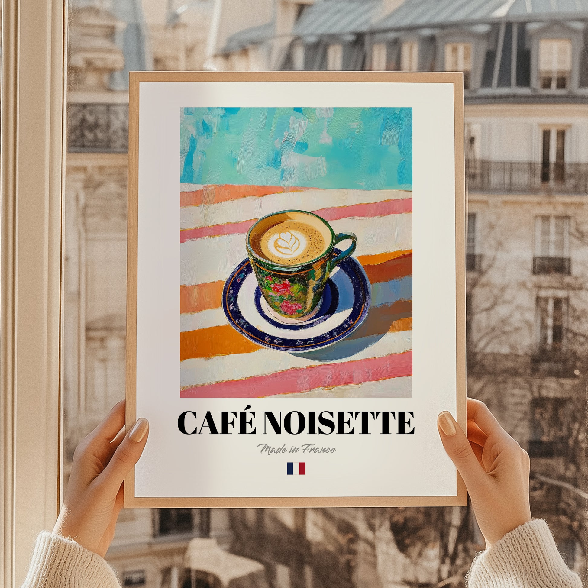 Café Noisette – French Coffee, Espresso Bar Wall Art, styled in a charming Paris street view