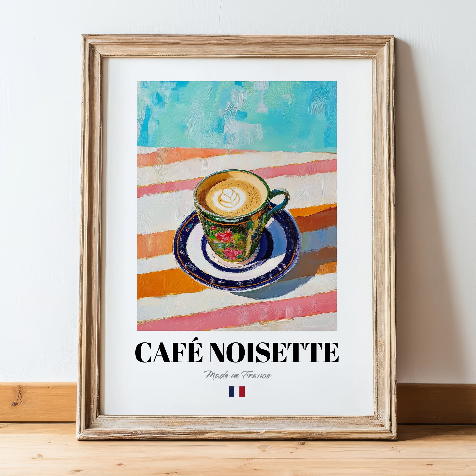 Café Noisette – French Coffee, Espresso Bar Wall Art, in wooden frame leaning on the floor