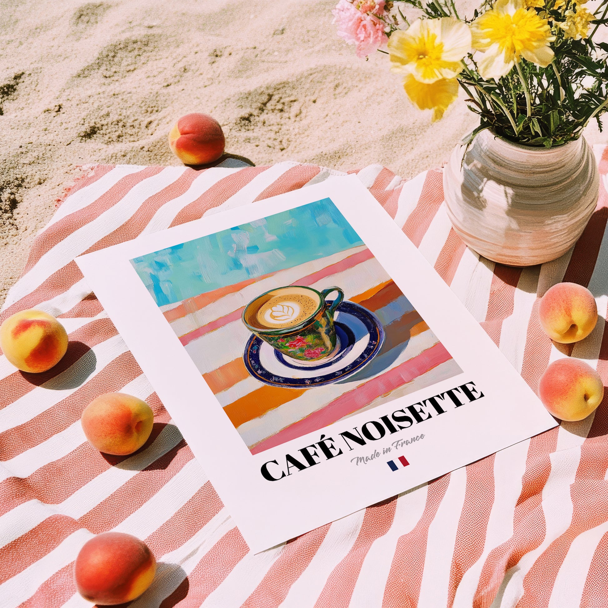 Café Noisette – French Coffee, Espresso Bar Wall Art, unframed on coastal sand