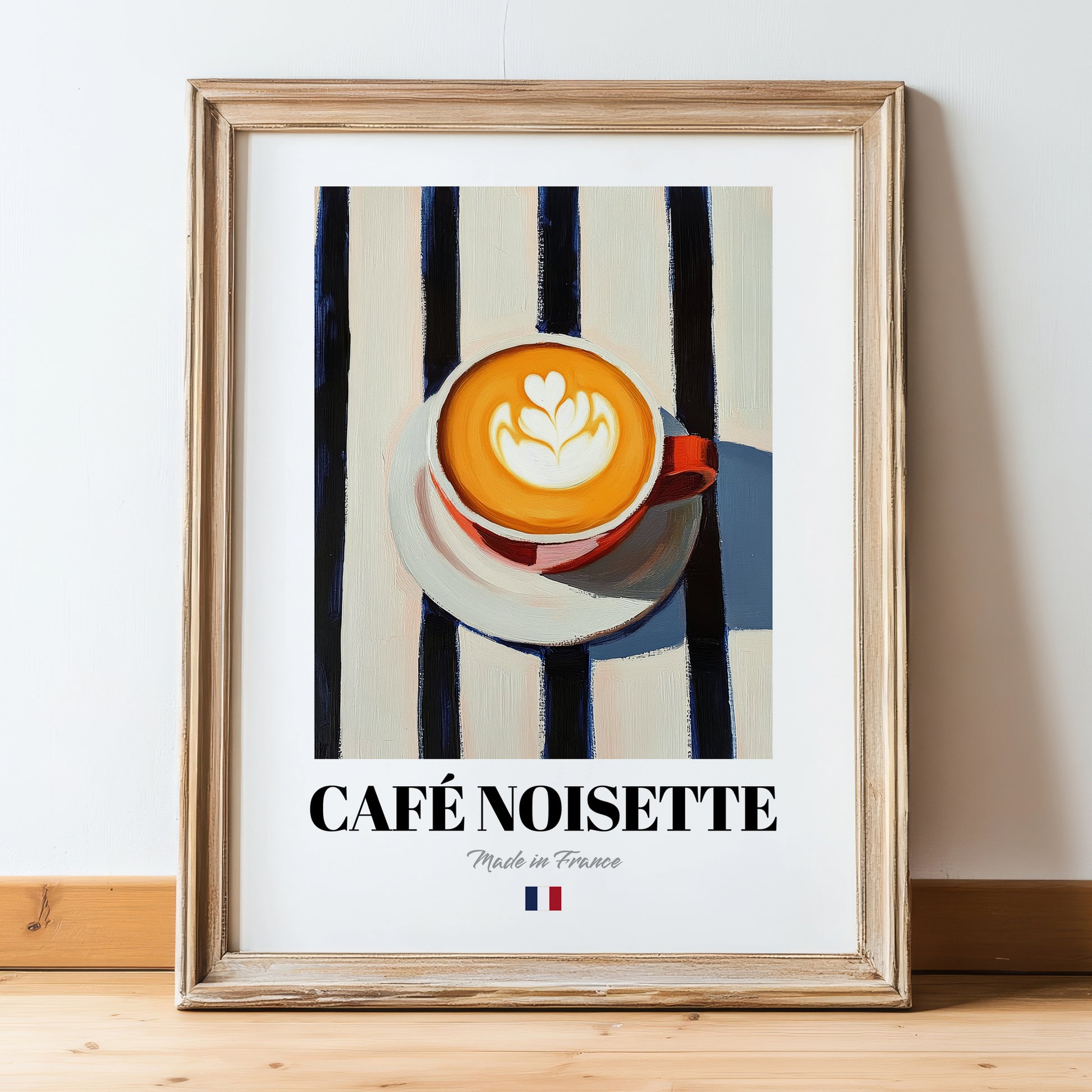 Café Noisette – French Coffee, Book Café Illustration, in wooden frame leaning on the floor
