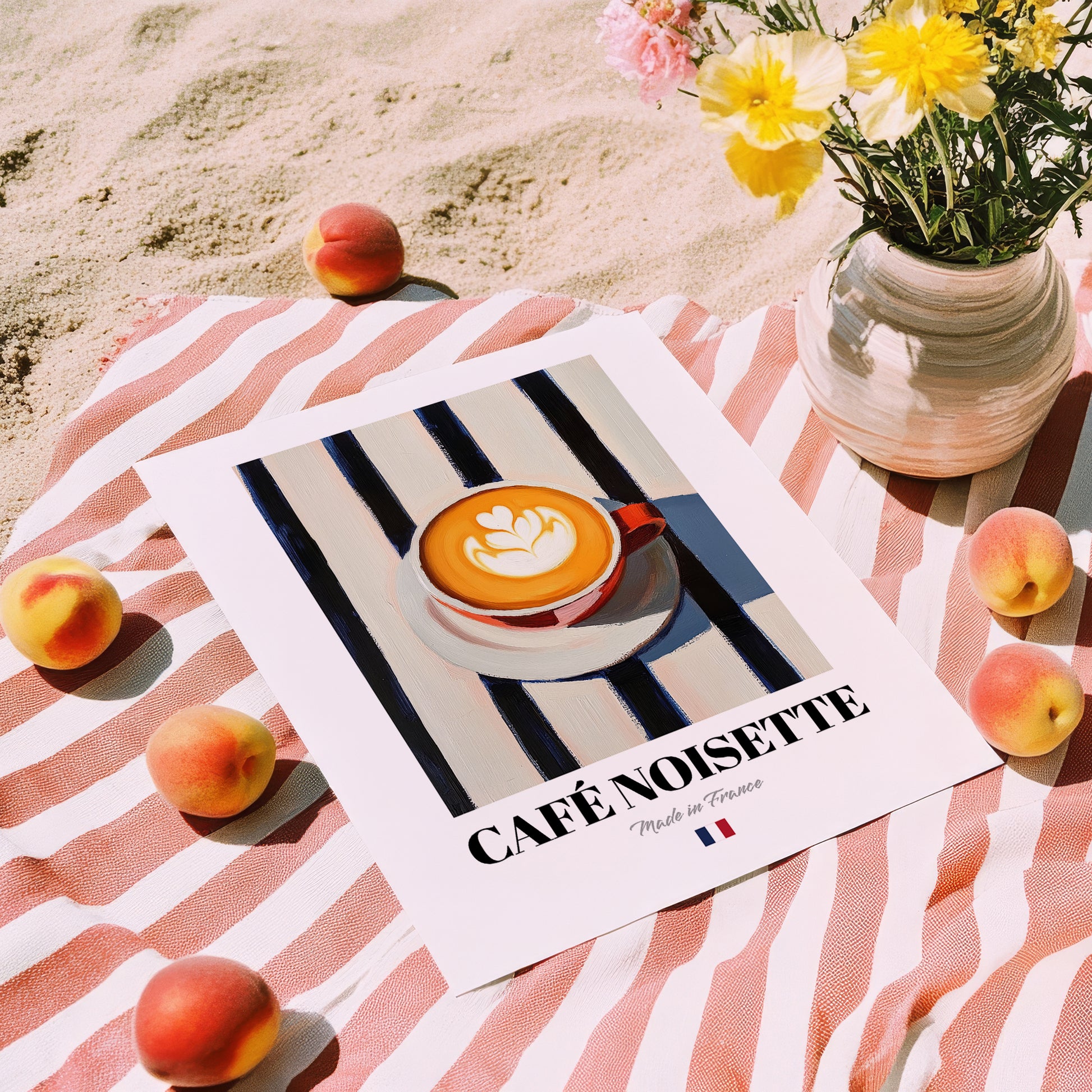 Café Noisette – French Coffee, Book Café Illustration, unframed on coastal sand