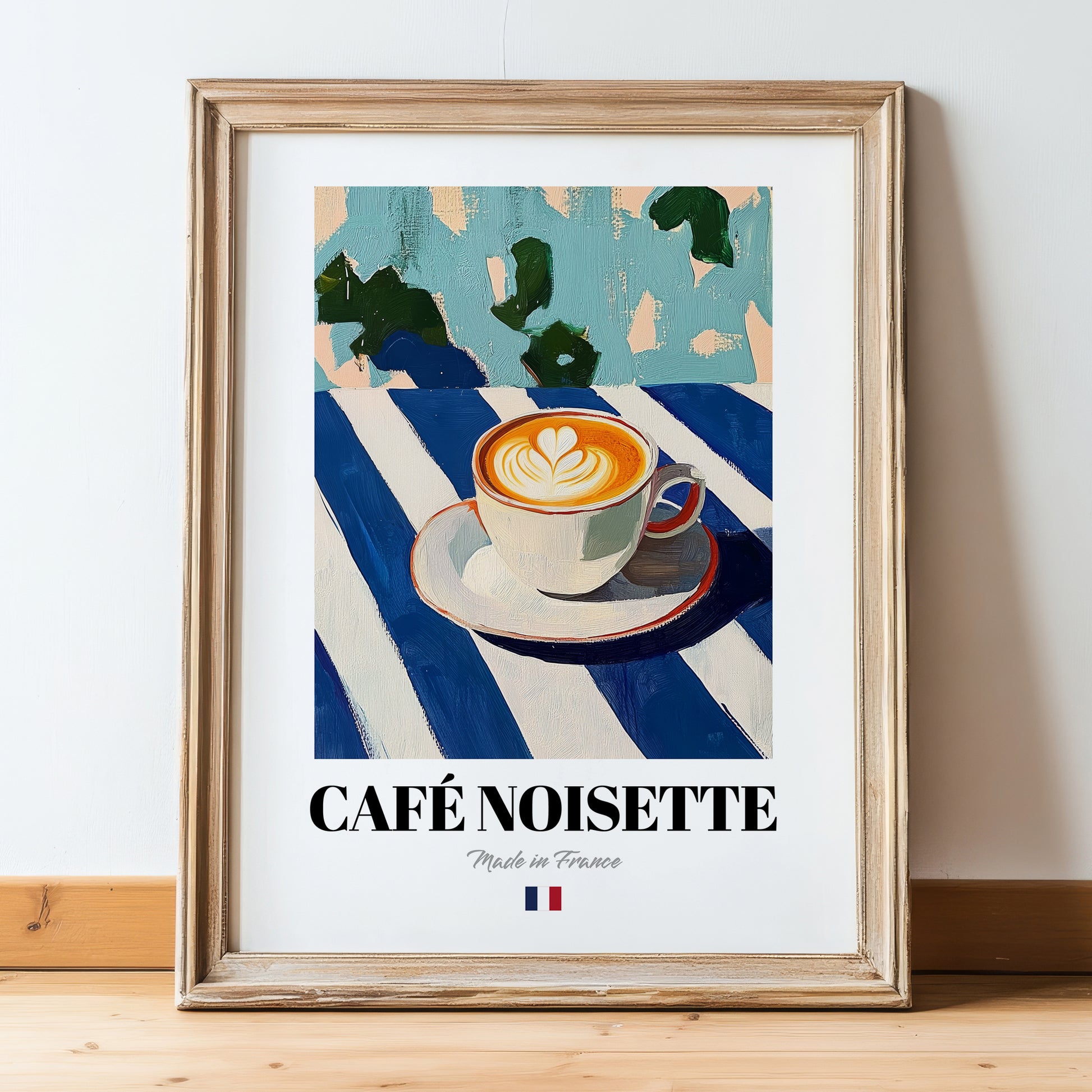 Café Noisette – French Coffee, Book Café Art, in wooden frame leaning on the floor