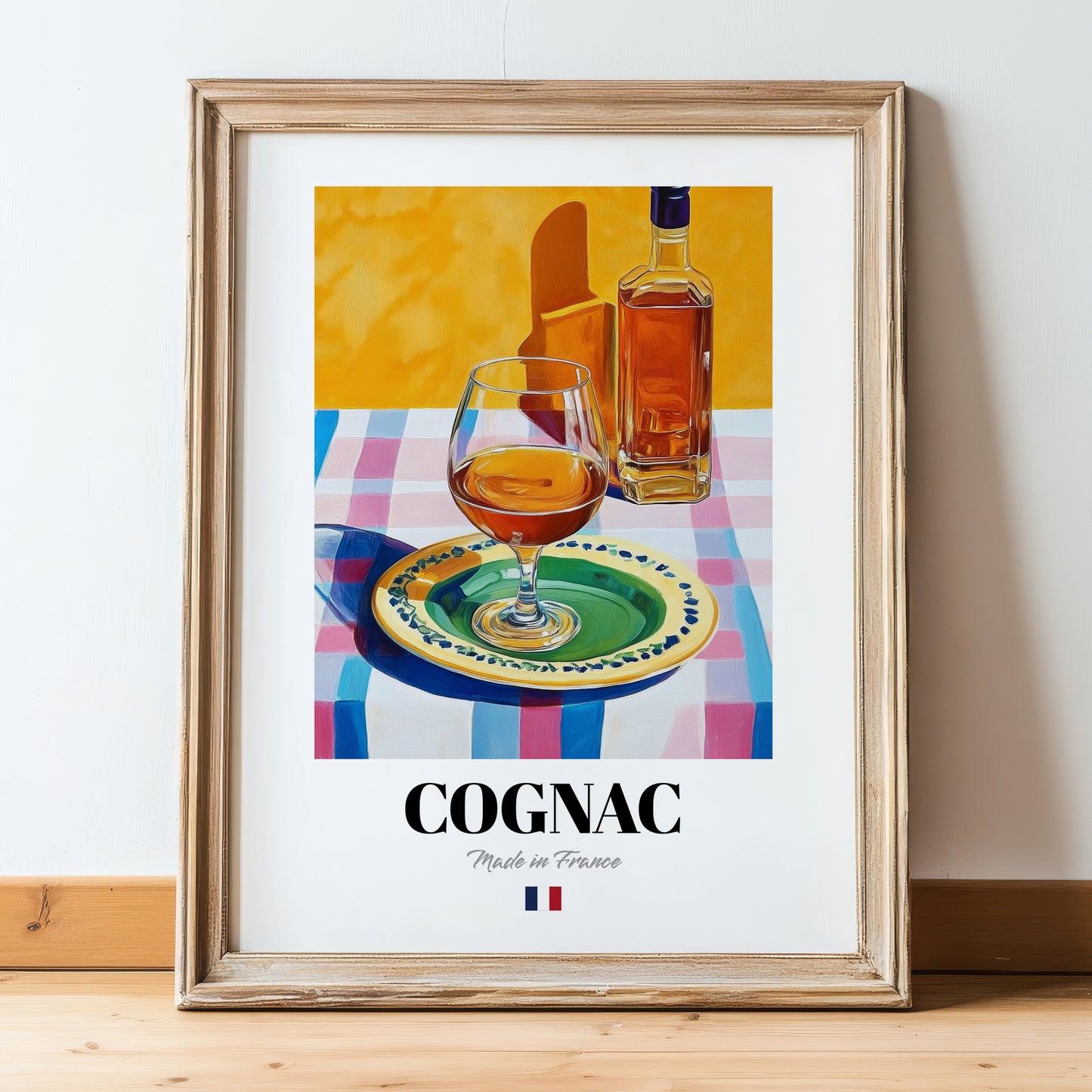 Cognac – French Spirit Drink, Hotel Lobby Painting, in wooden frame leaning on the floor