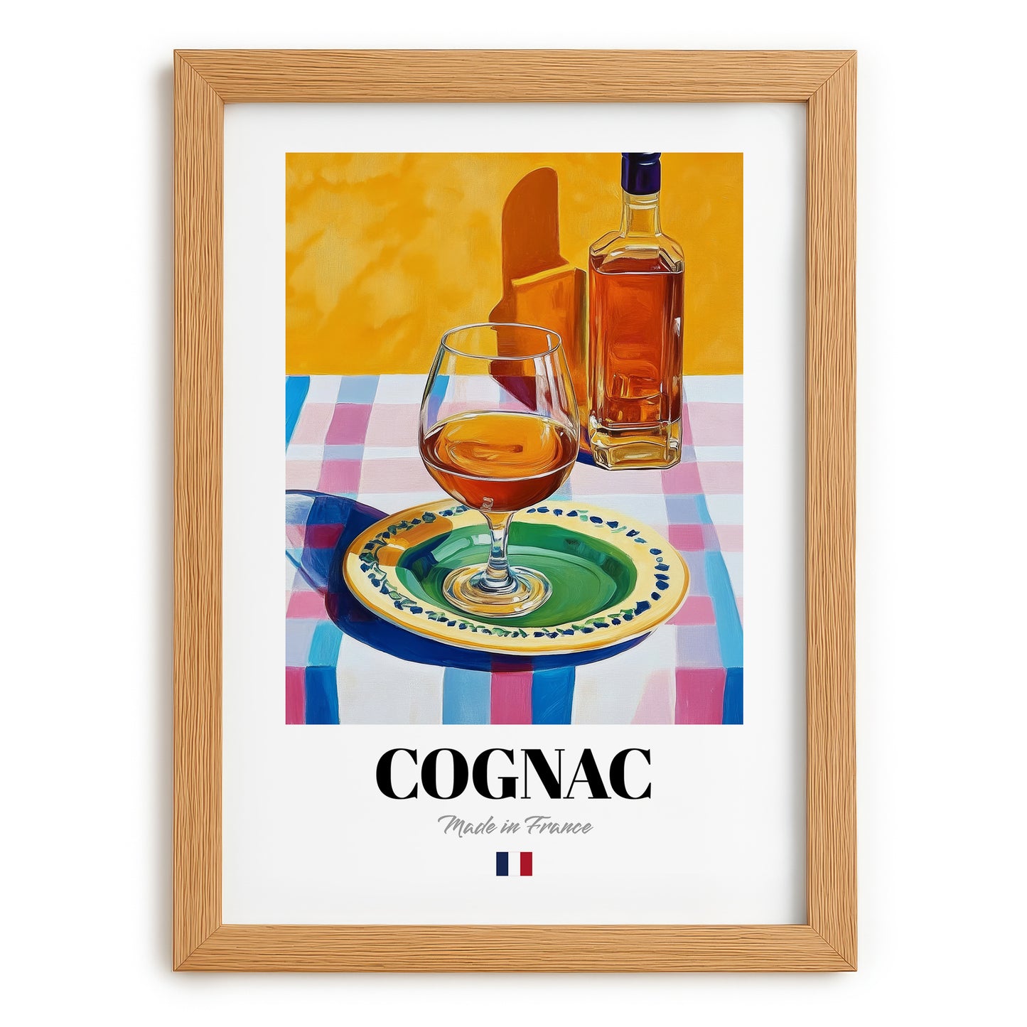 Cognac – French Spirit Drink, Hotel Lobby Painting, set in oak frame