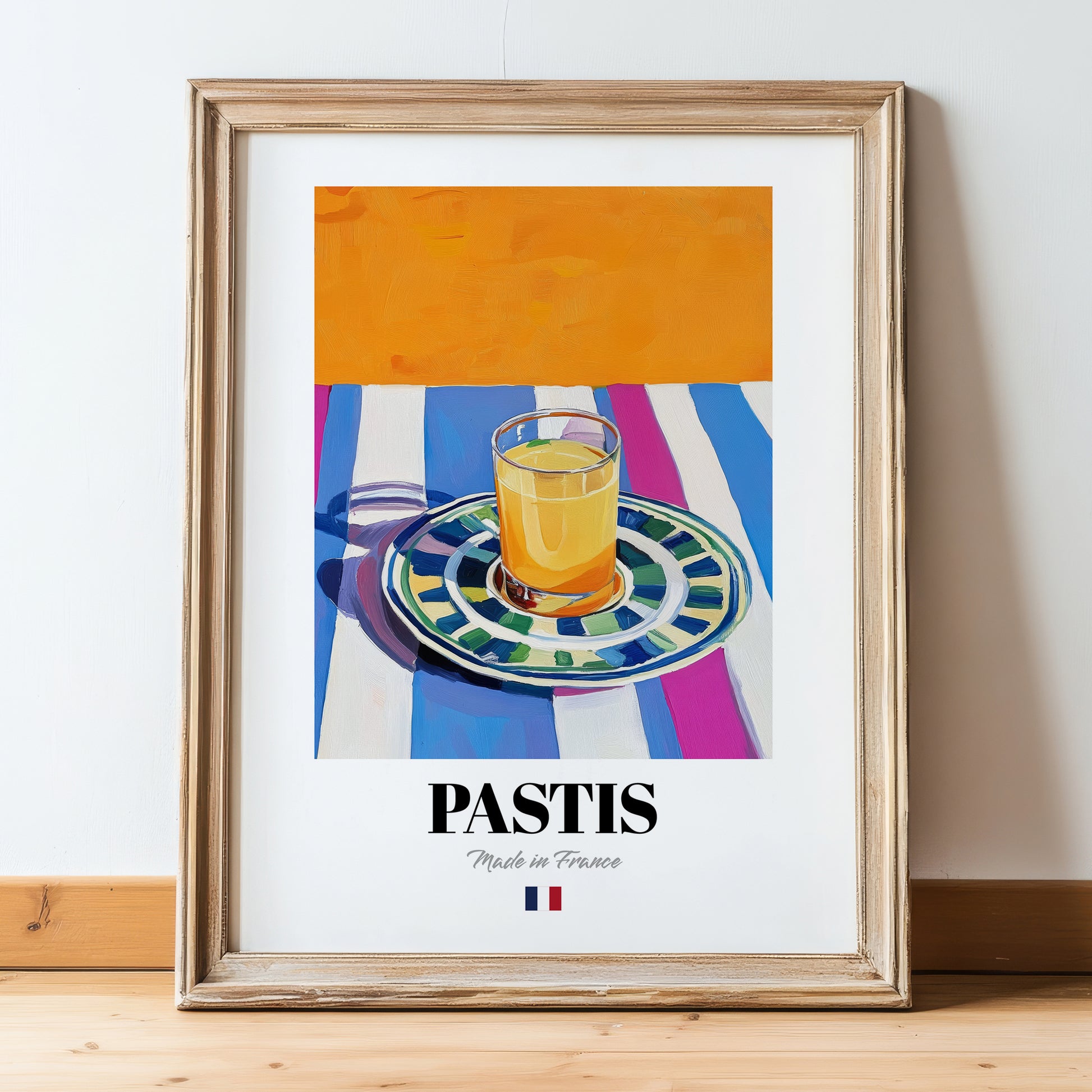 Pastis – French Spirit Drink, Hotel Lobby Art, in wooden frame leaning on the floor