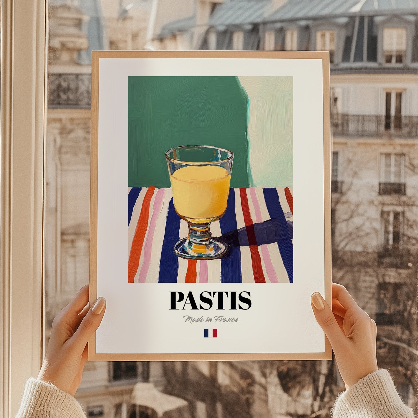 Pastis – French Spirit Drink, Rooftop Terrace Still Life, styled in a charming Paris street view
