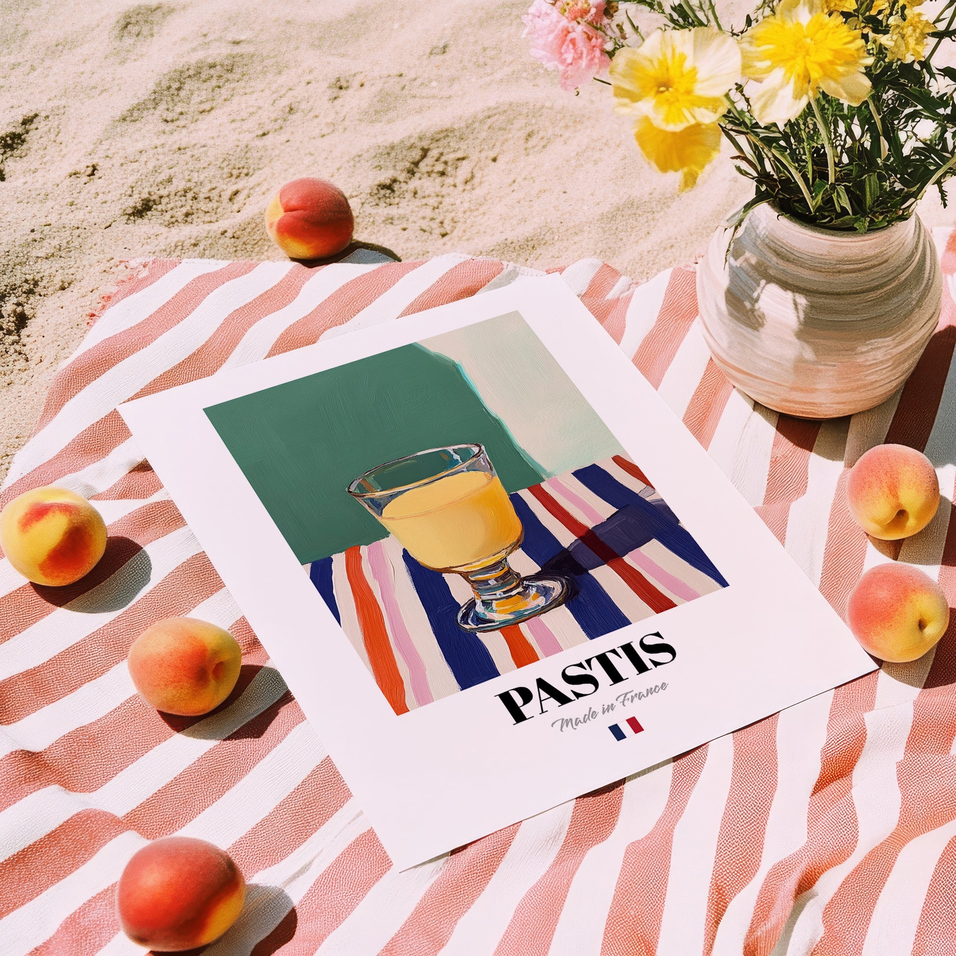 Pastis – French Spirit Drink, Rooftop Terrace Still Life, unframed on coastal sand