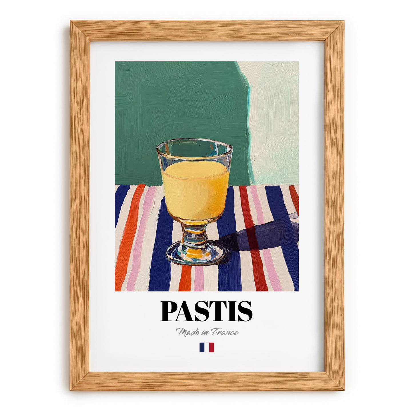 Pastis – French Spirit Drink, Rooftop Terrace Still Life, set in oak frame