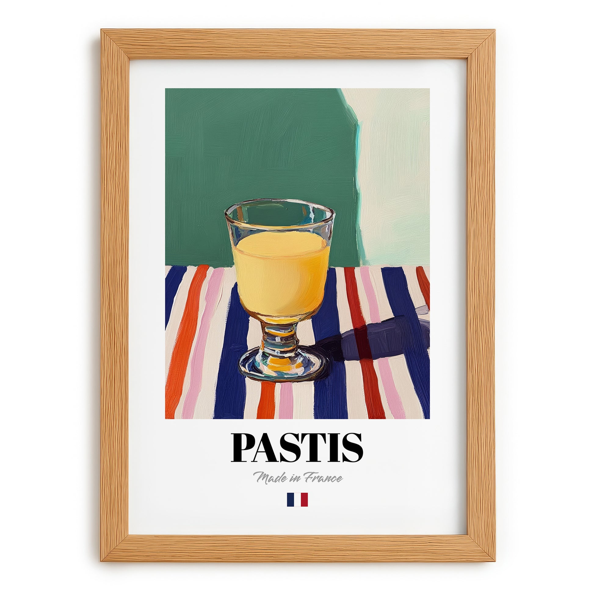 Pastis – French Spirit Drink, Rooftop Terrace Still Life, set in oak frame