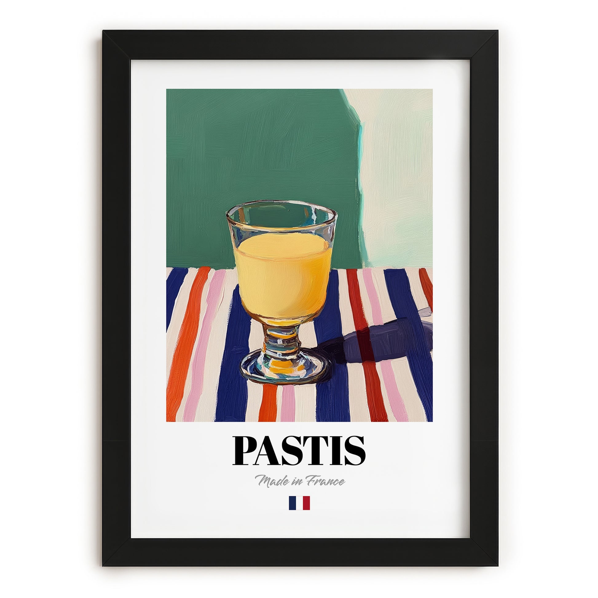 Pastis – French Spirit Drink, Rooftop Terrace Still Life, in sleek black frame