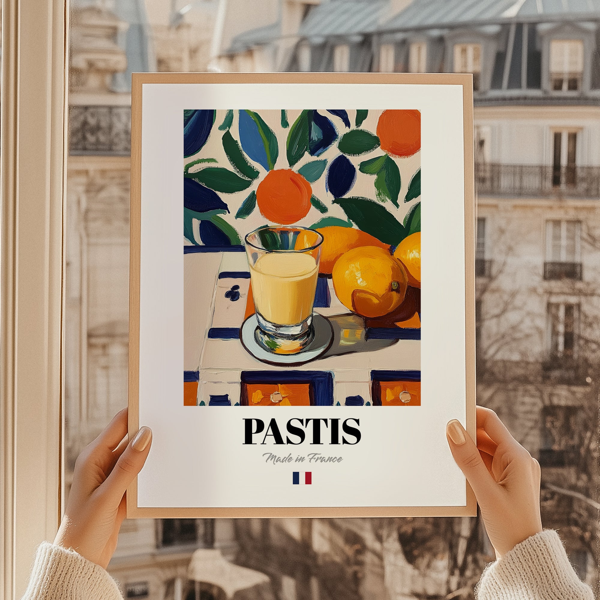 Pastis – French Spirit Drink, Rooftop Terrace Wall Art, styled in a charming Paris street view