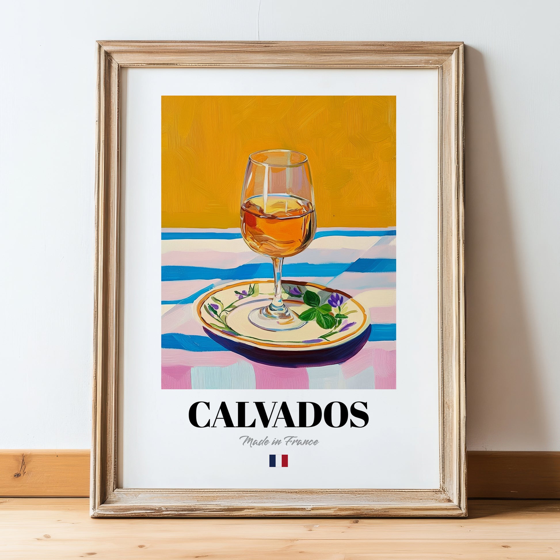 Calvados – French Spirit Drink, Hotel Lobby Wall Art, in wooden frame leaning on the floor