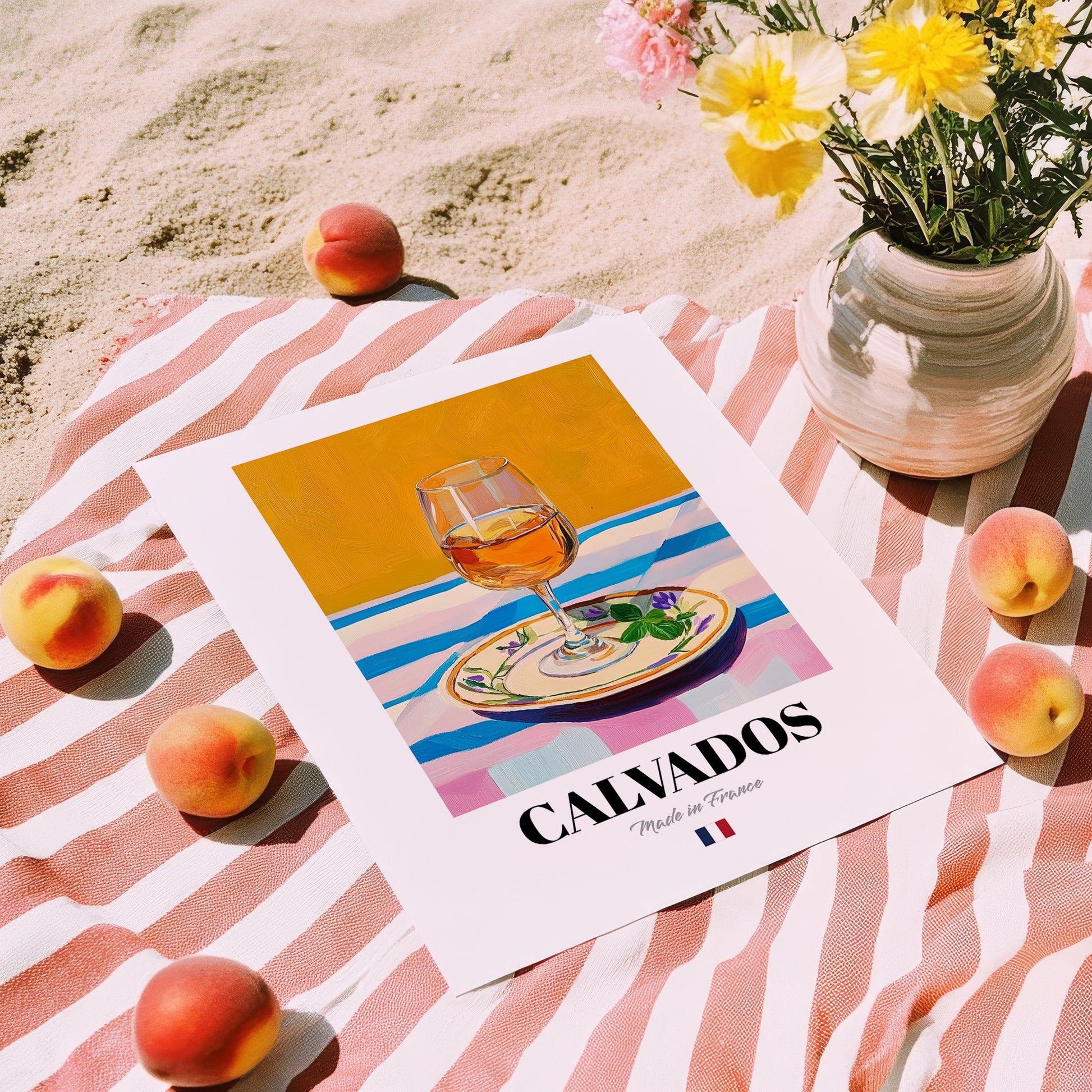 Calvados – French Spirit Drink, Hotel Lobby Wall Art, unframed on coastal sand