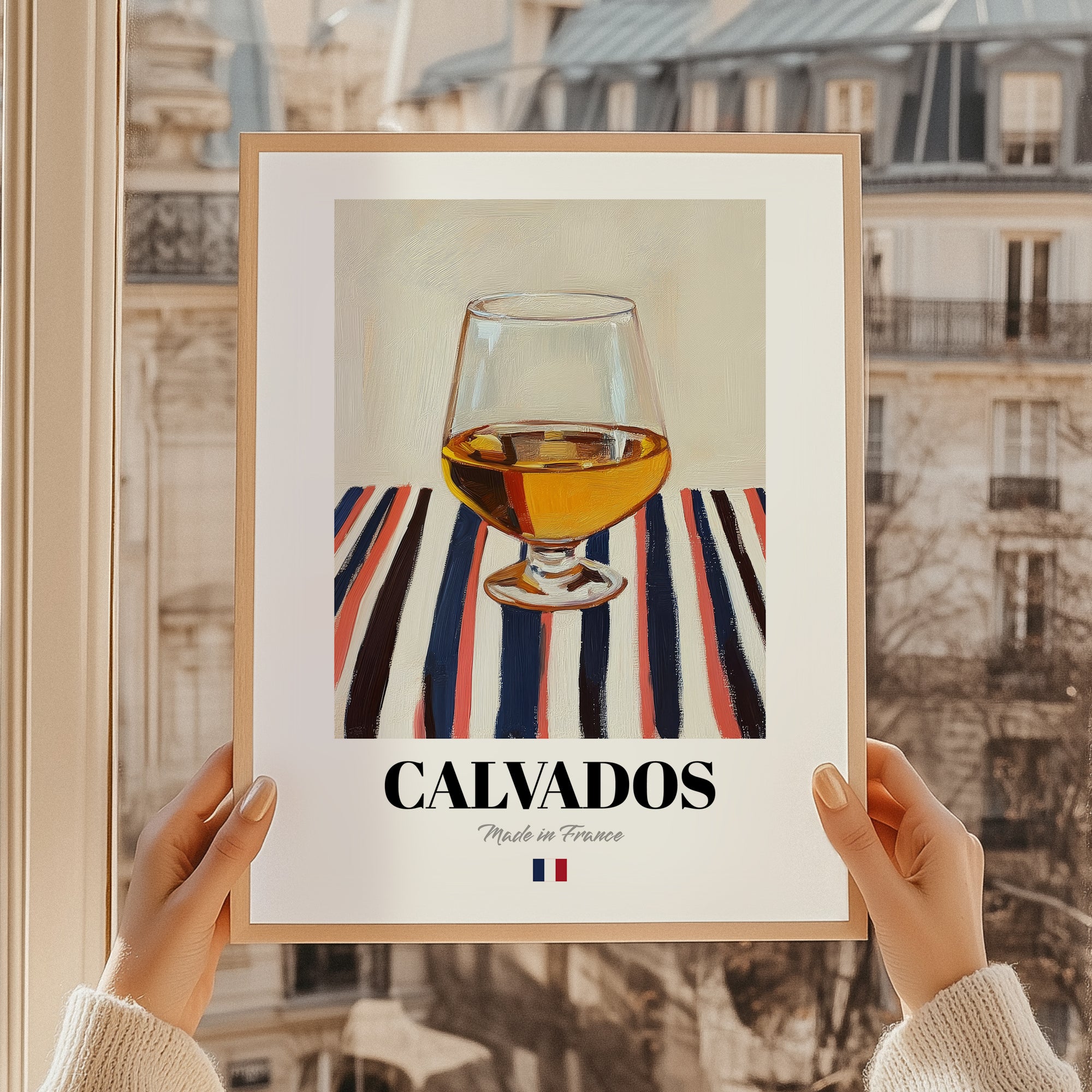 Calvados – French Spirit Drink, Beach Bar Illustration, styled in a charming Paris street view