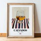 Calvados – French Spirit Drink, Beach Bar Illustration, in wooden frame leaning on the floor