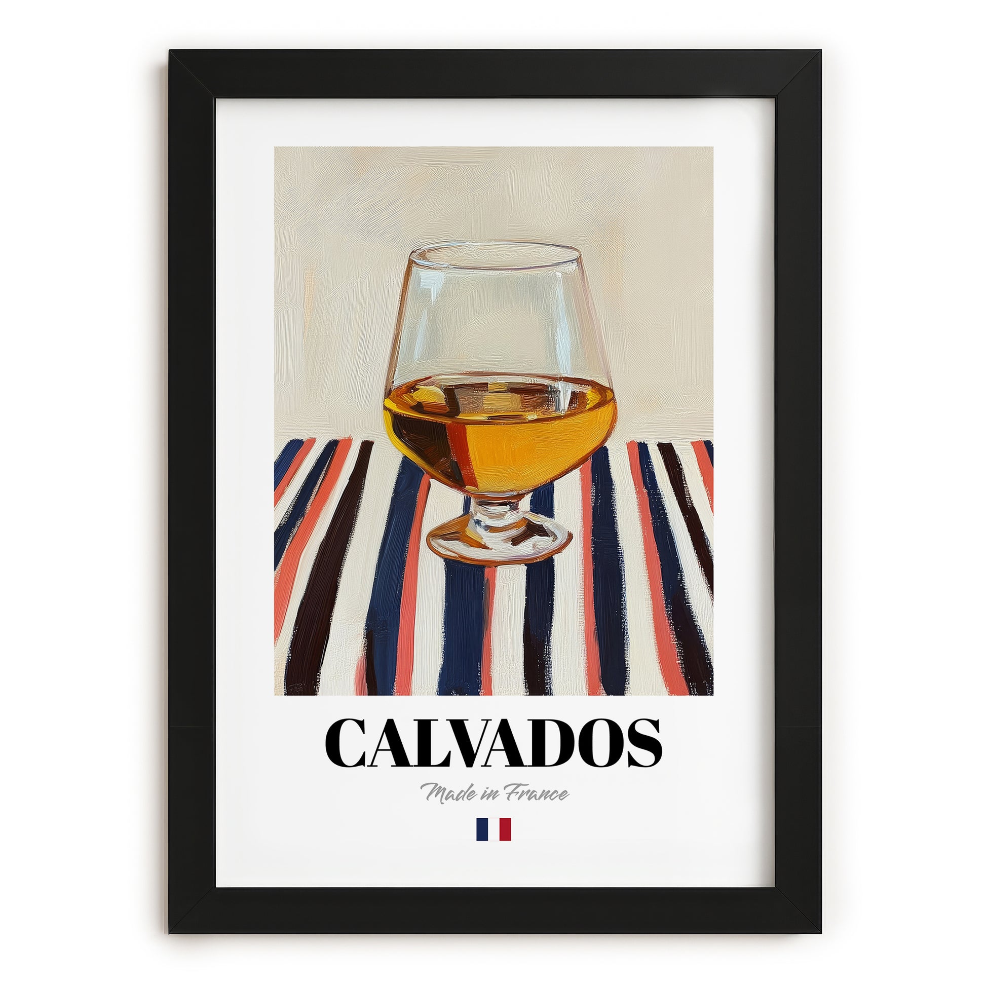 Calvados – French Spirit Drink, Beach Bar Illustration, in sleek black frame