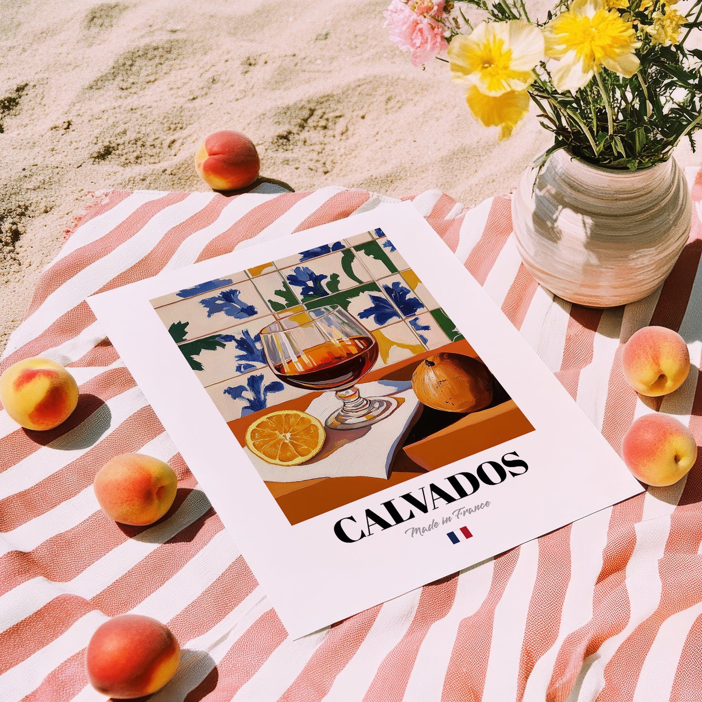 Calvados – French Spirit Drink, Hotel Lobby Still Life, unframed on coastal sand