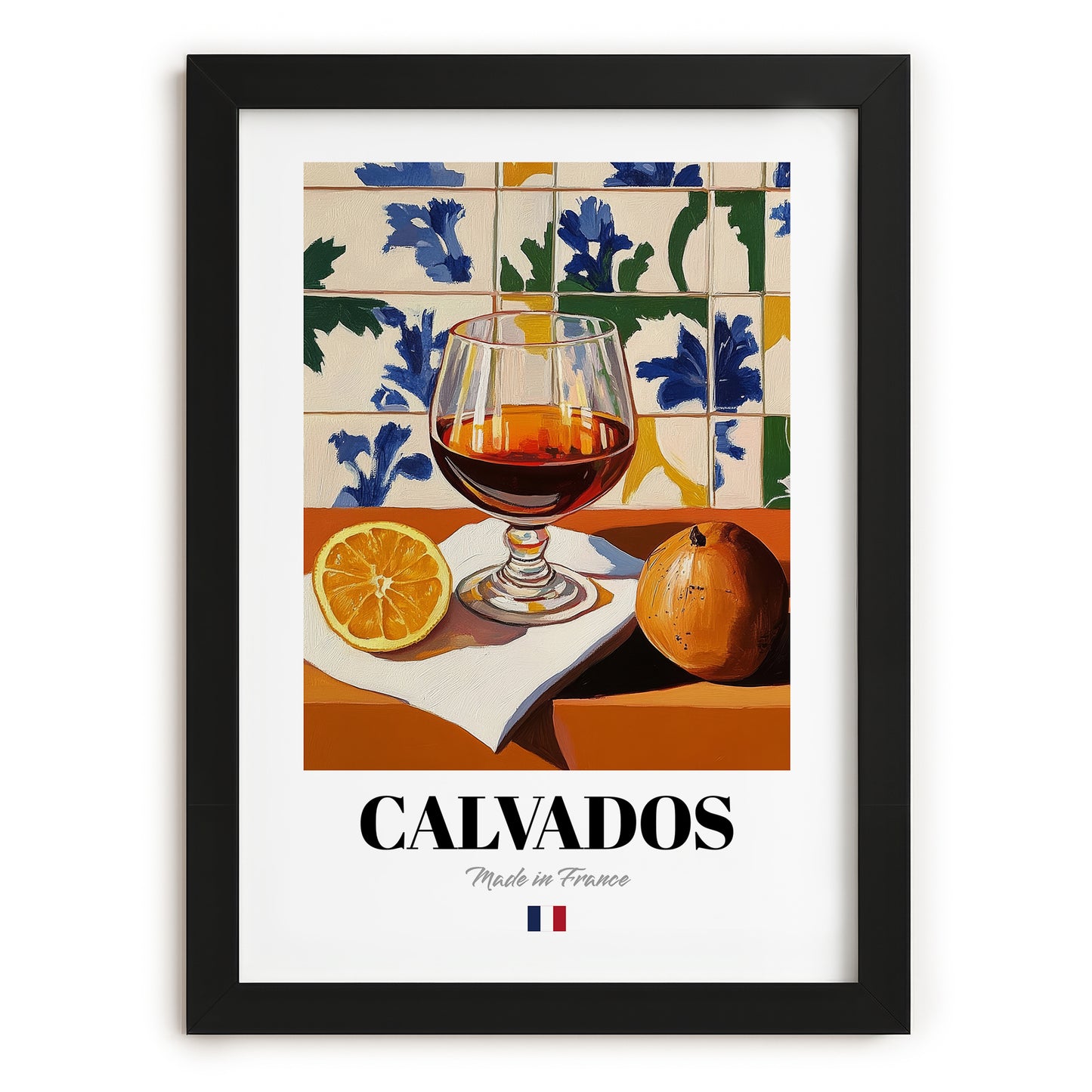 Calvados – French Spirit Drink, Hotel Lobby Still Life, in sleek black frame